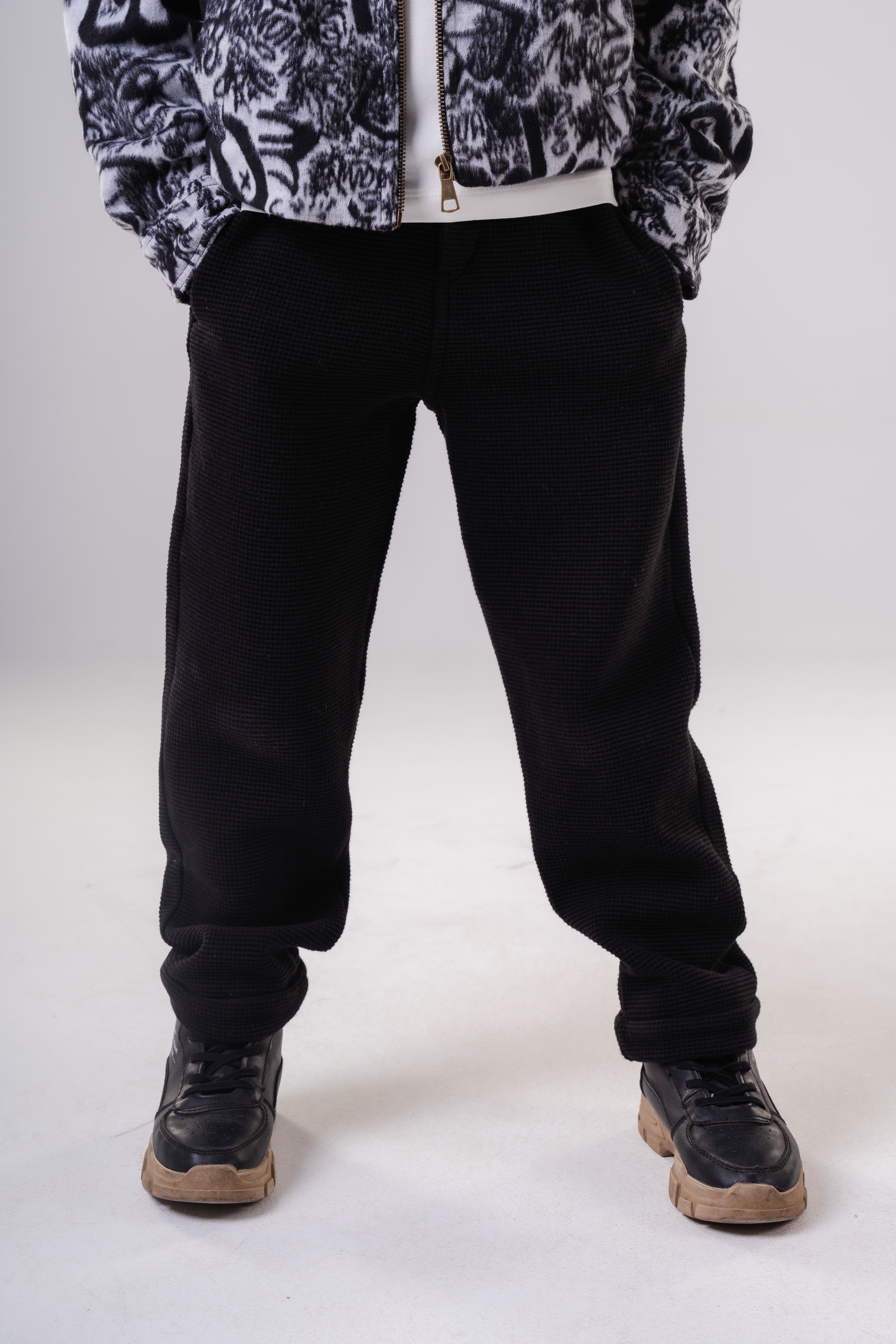 Boy's Relaxed Fit Micro-Patterned Casual Trousers