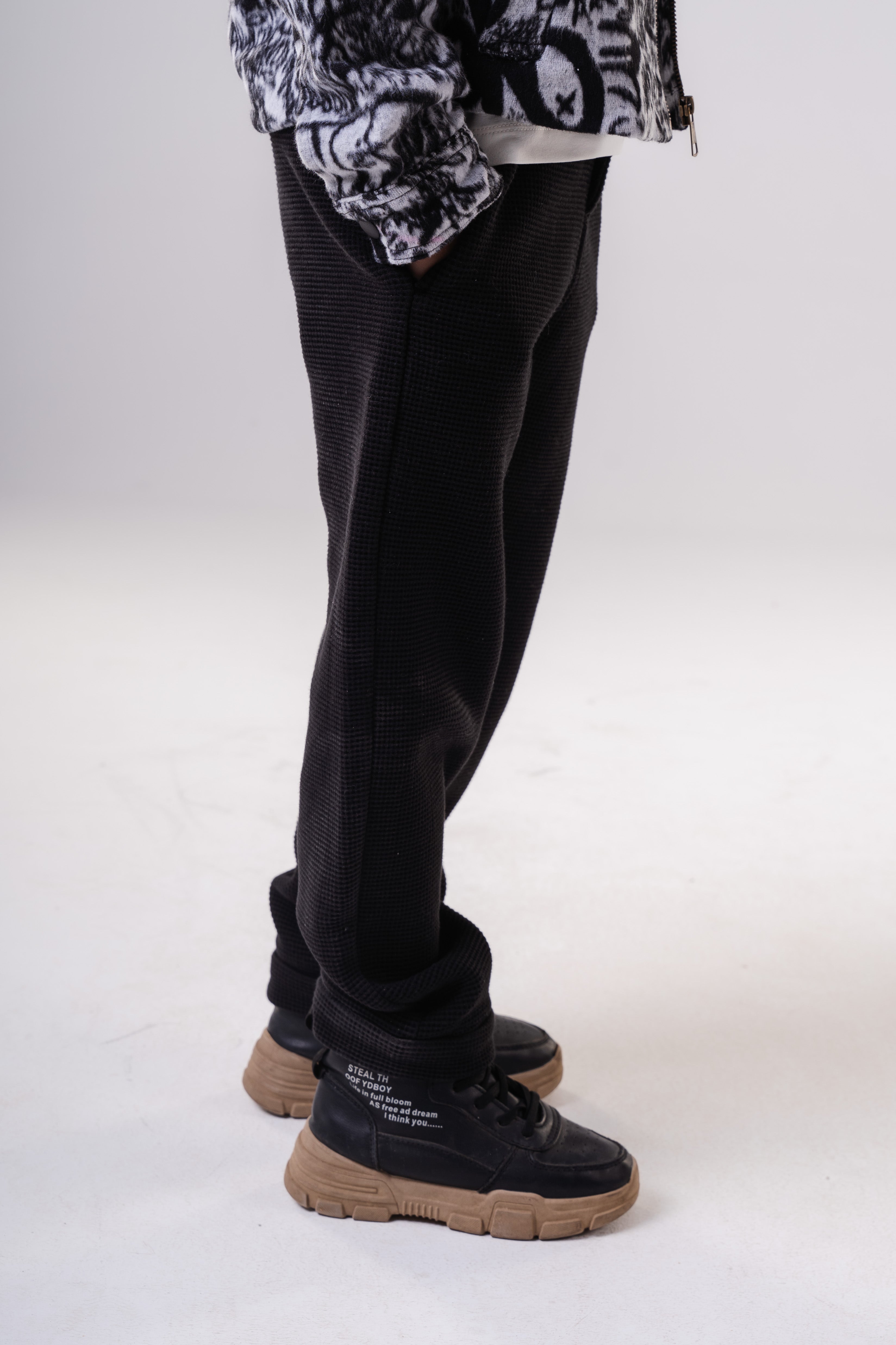 Boy's Relaxed Fit Micro-Patterned Casual Trousers