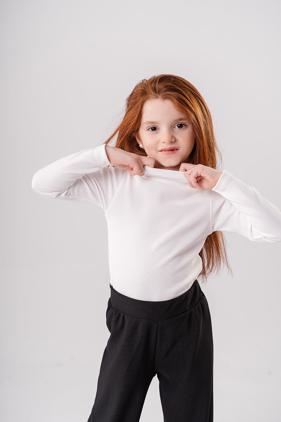 Girls  White Ribbed Turtleneck Blouse