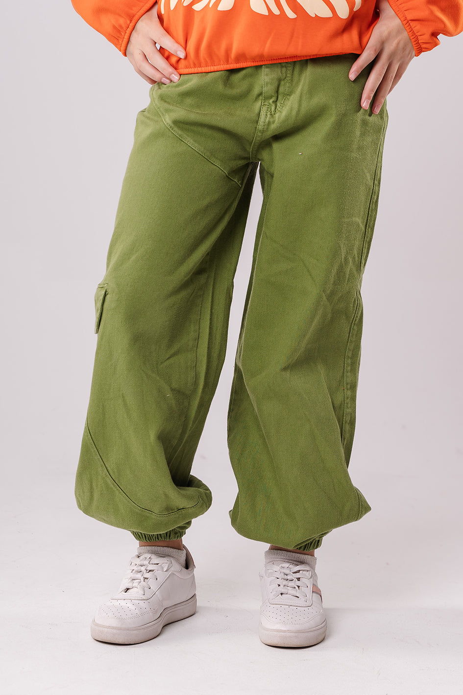 Girls Olive Baggy-fit Trousers