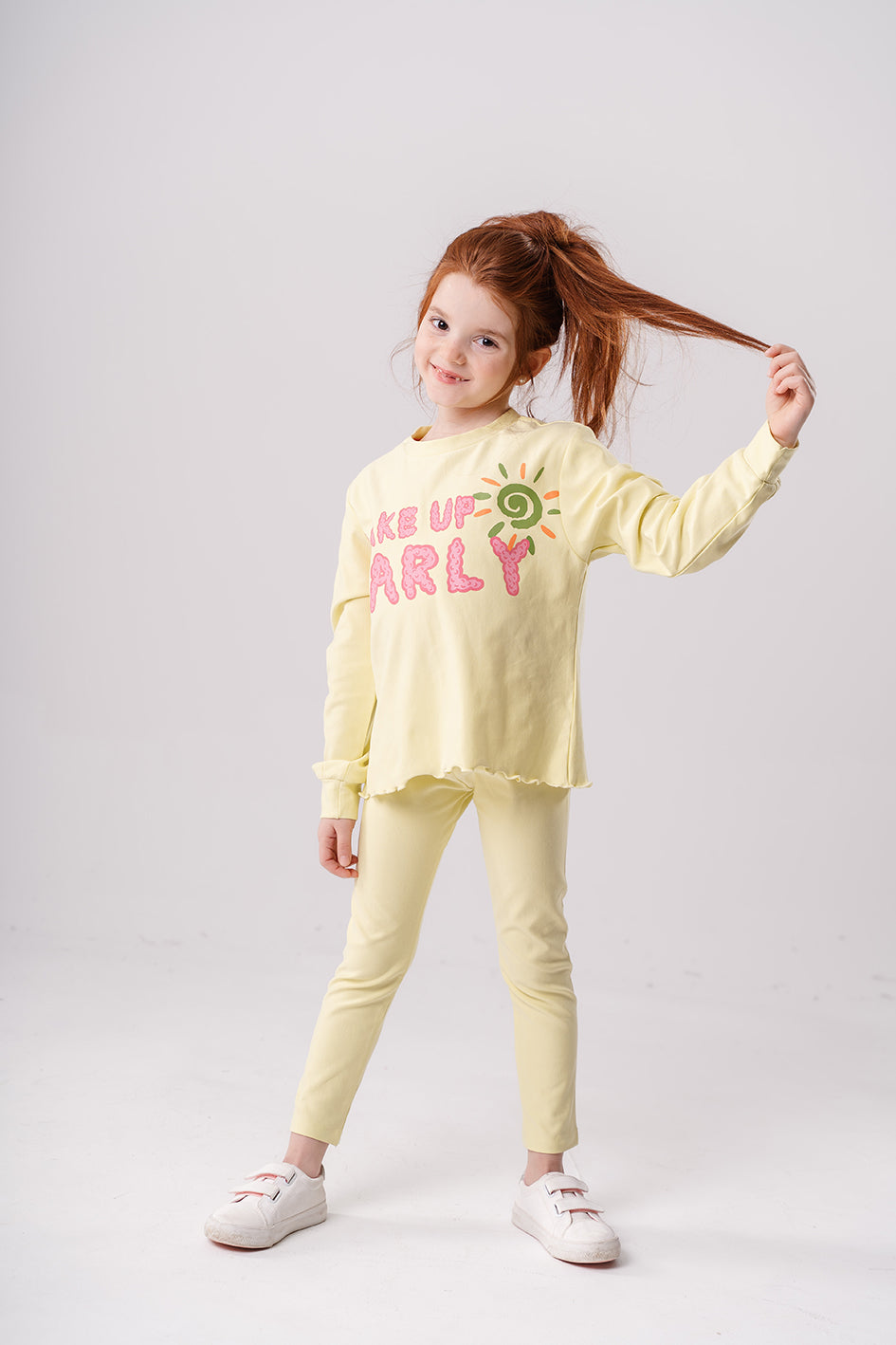 Girls Yellow Cotton Pajama With Print