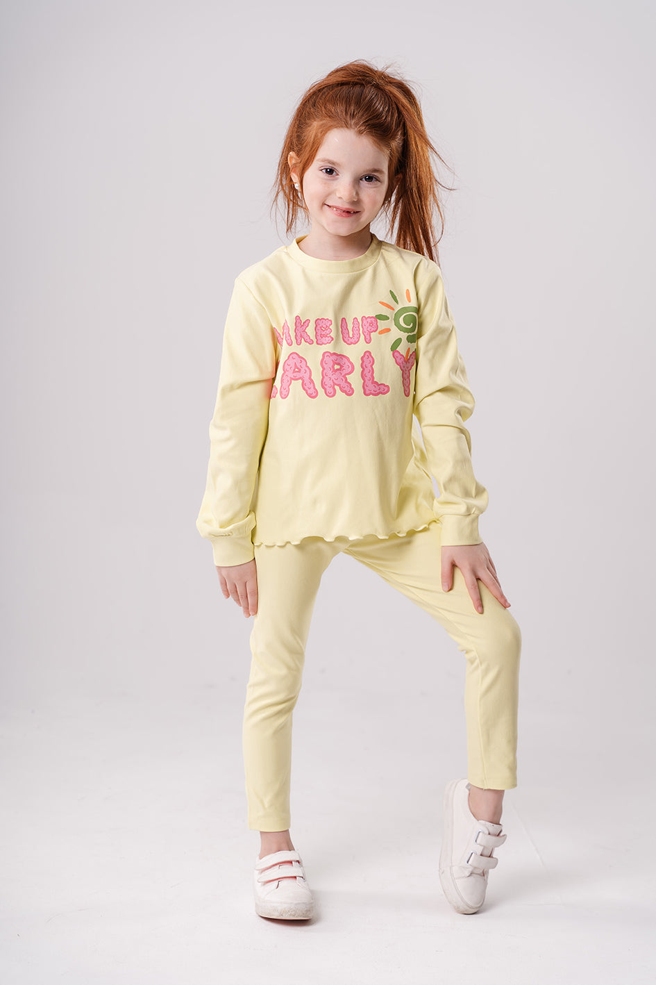 Girls Yellow Cotton Pajama With Print