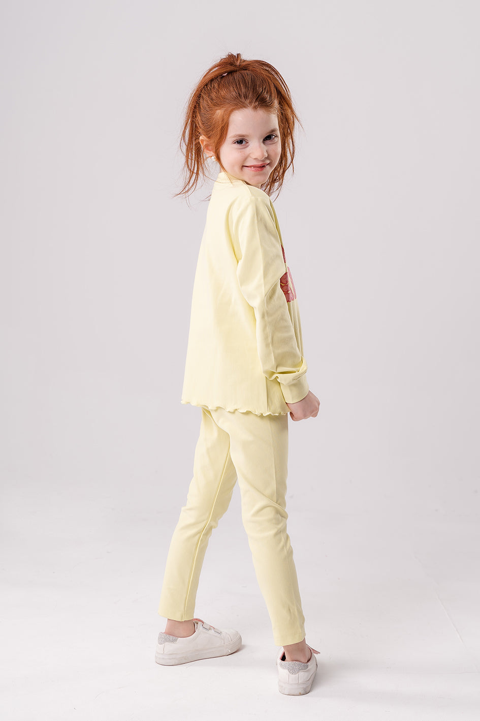 Girls Yellow Cotton Pajama With Print