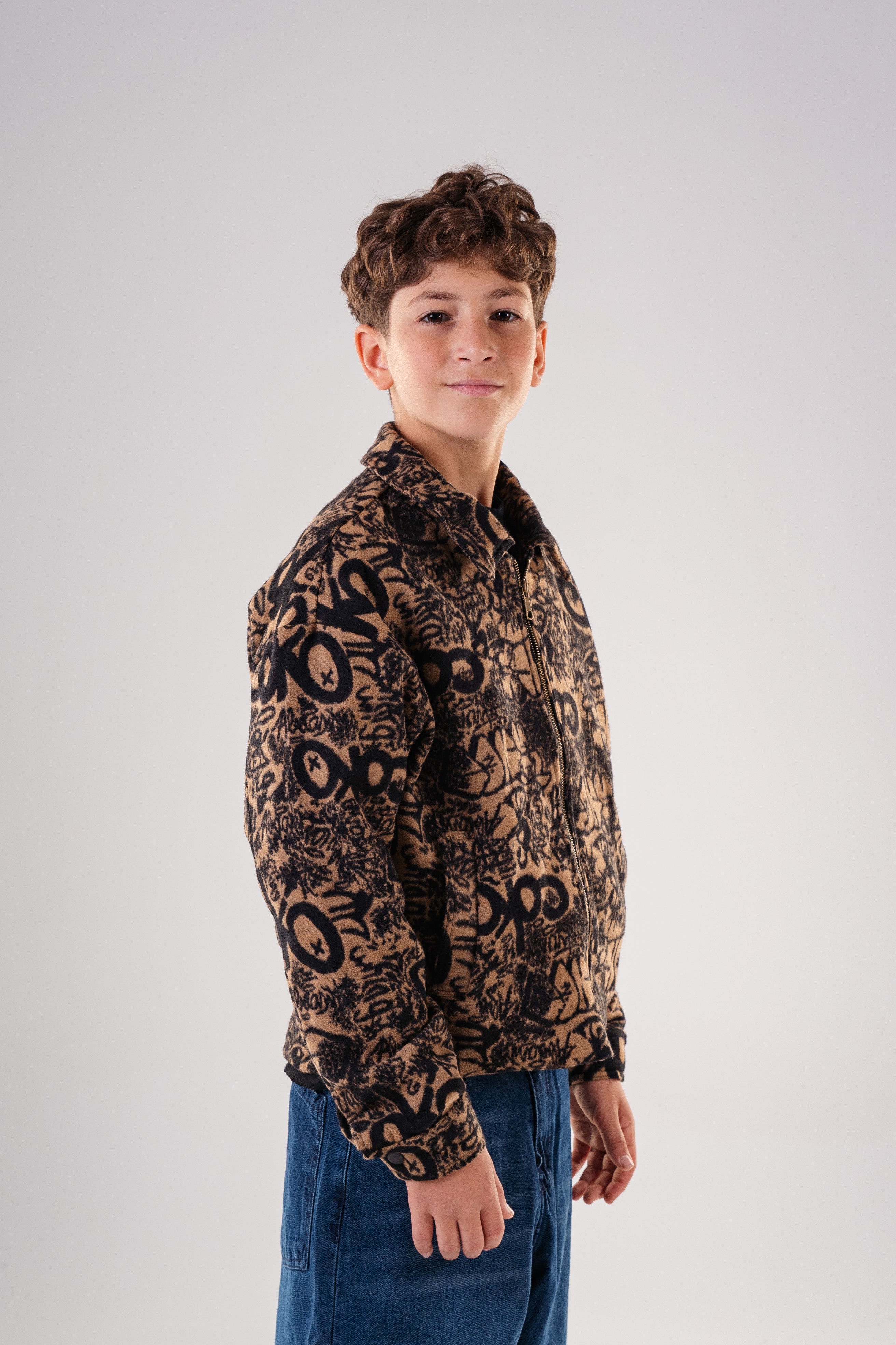 Boy's Fuzzy Zip Jacket with Allover Graphic Print