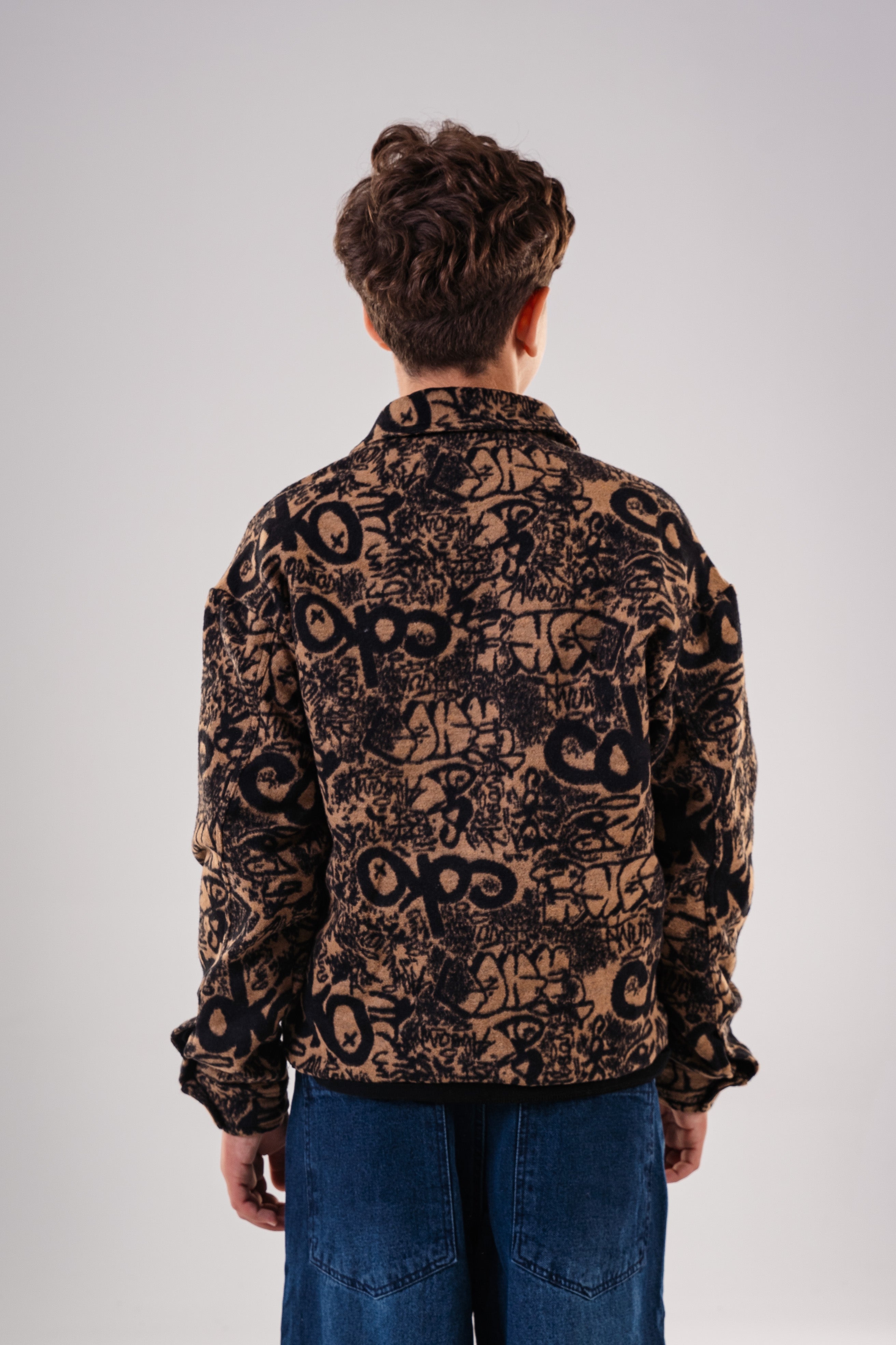 Boy's Fuzzy Zip Jacket with Allover Graphic Print