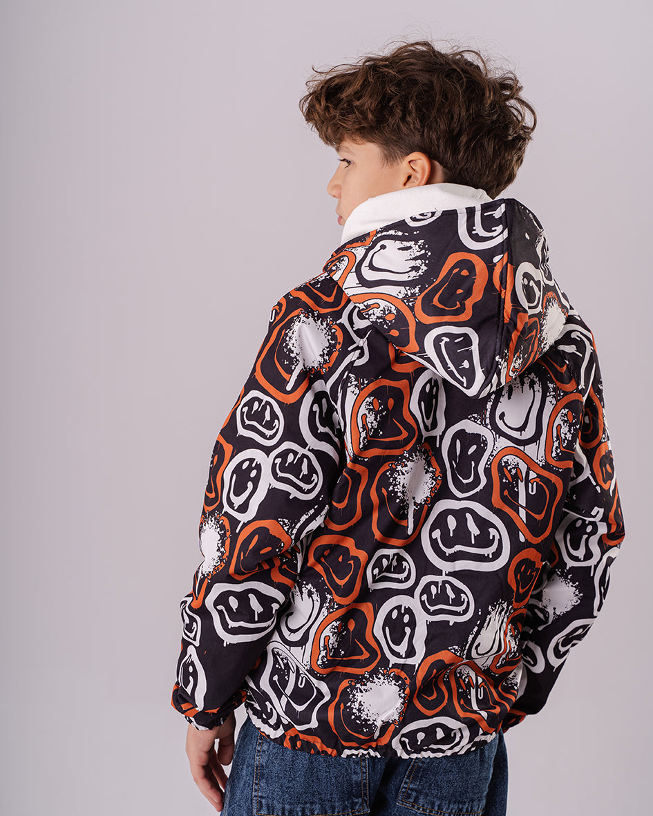 Boys Orange Smiley Face Print Jacket