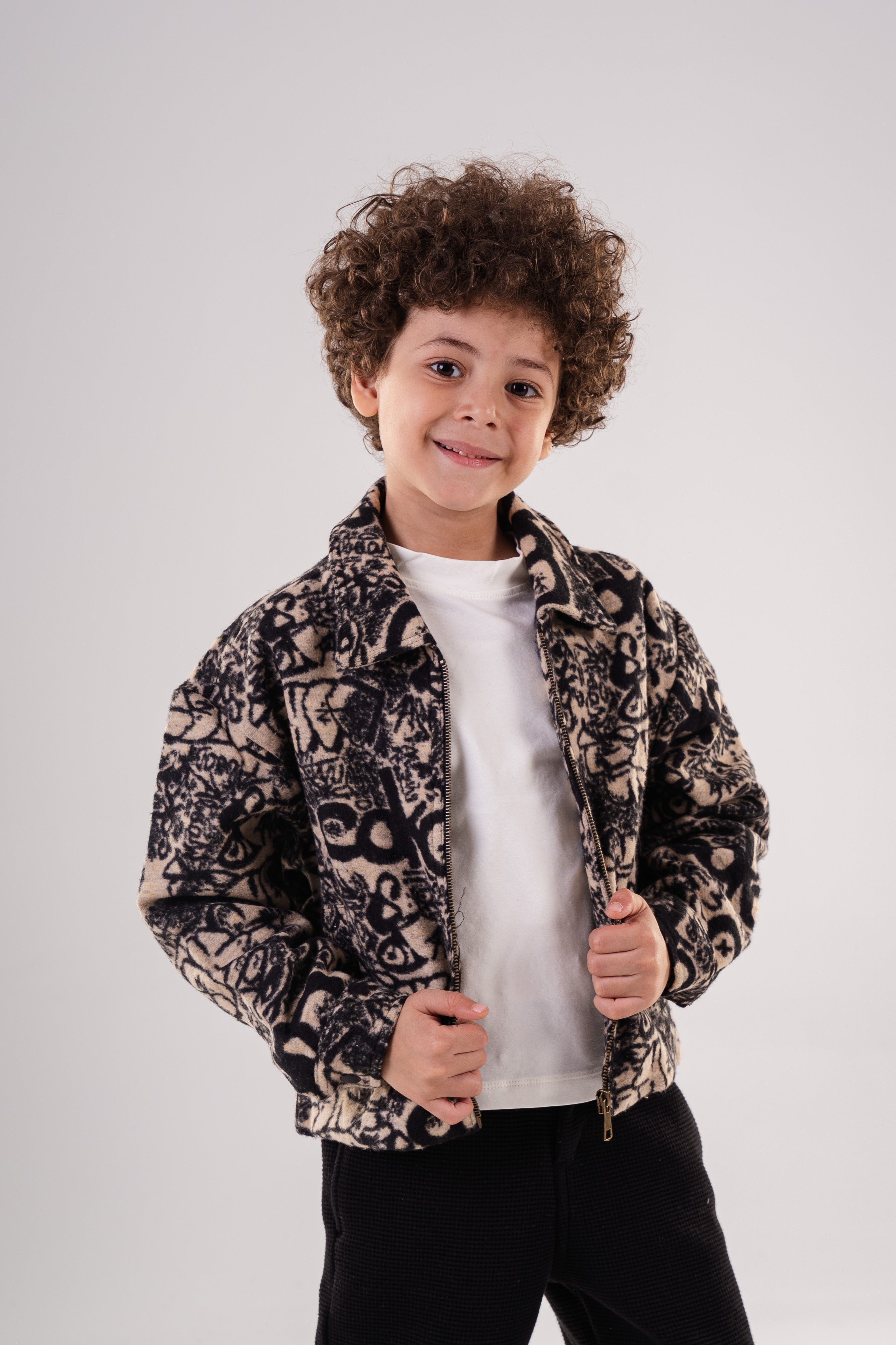 Boy's Fuzzy Zip Jacket with Allover Graphic Print