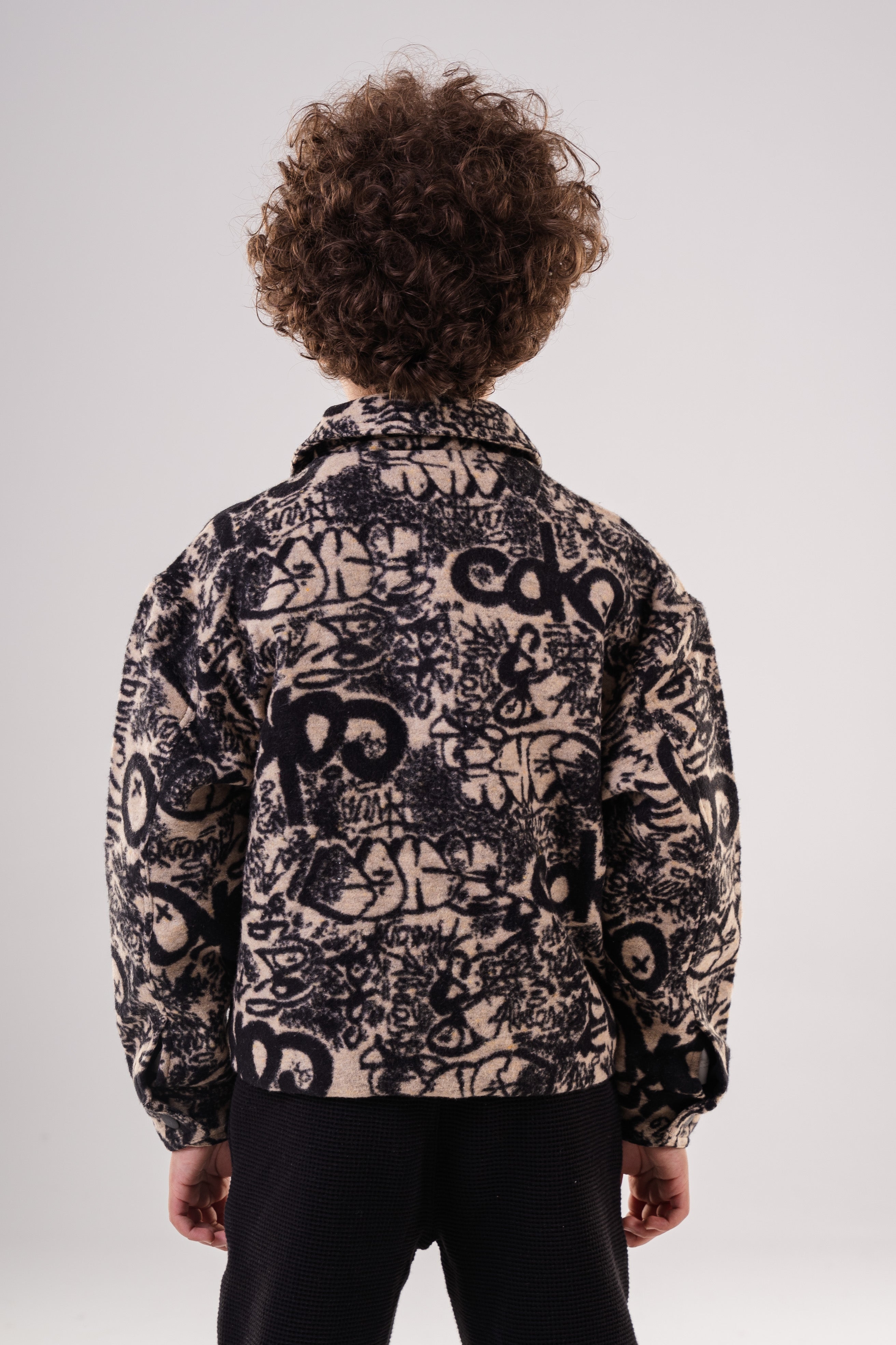 Boy's Fuzzy Zip Jacket with Allover Graphic Print
