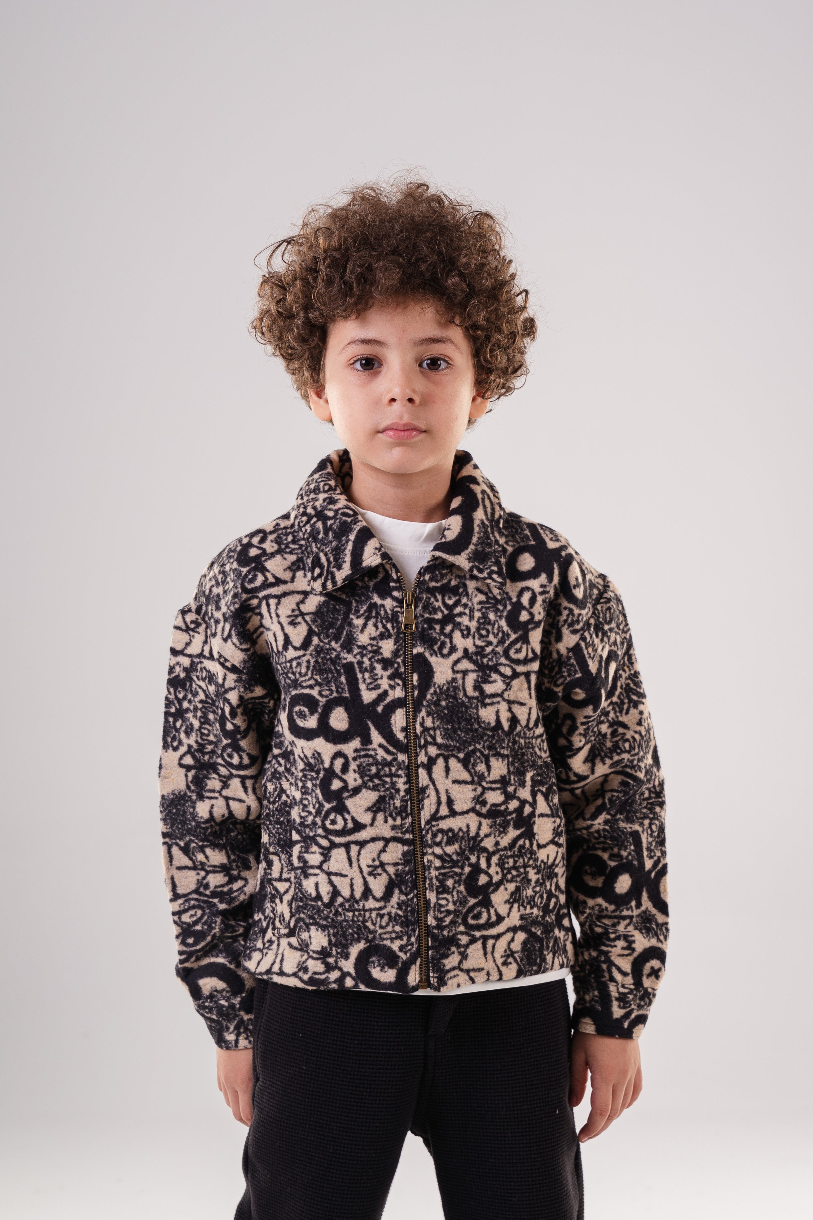 Boy's Fuzzy Zip Jacket with Allover Graphic Print