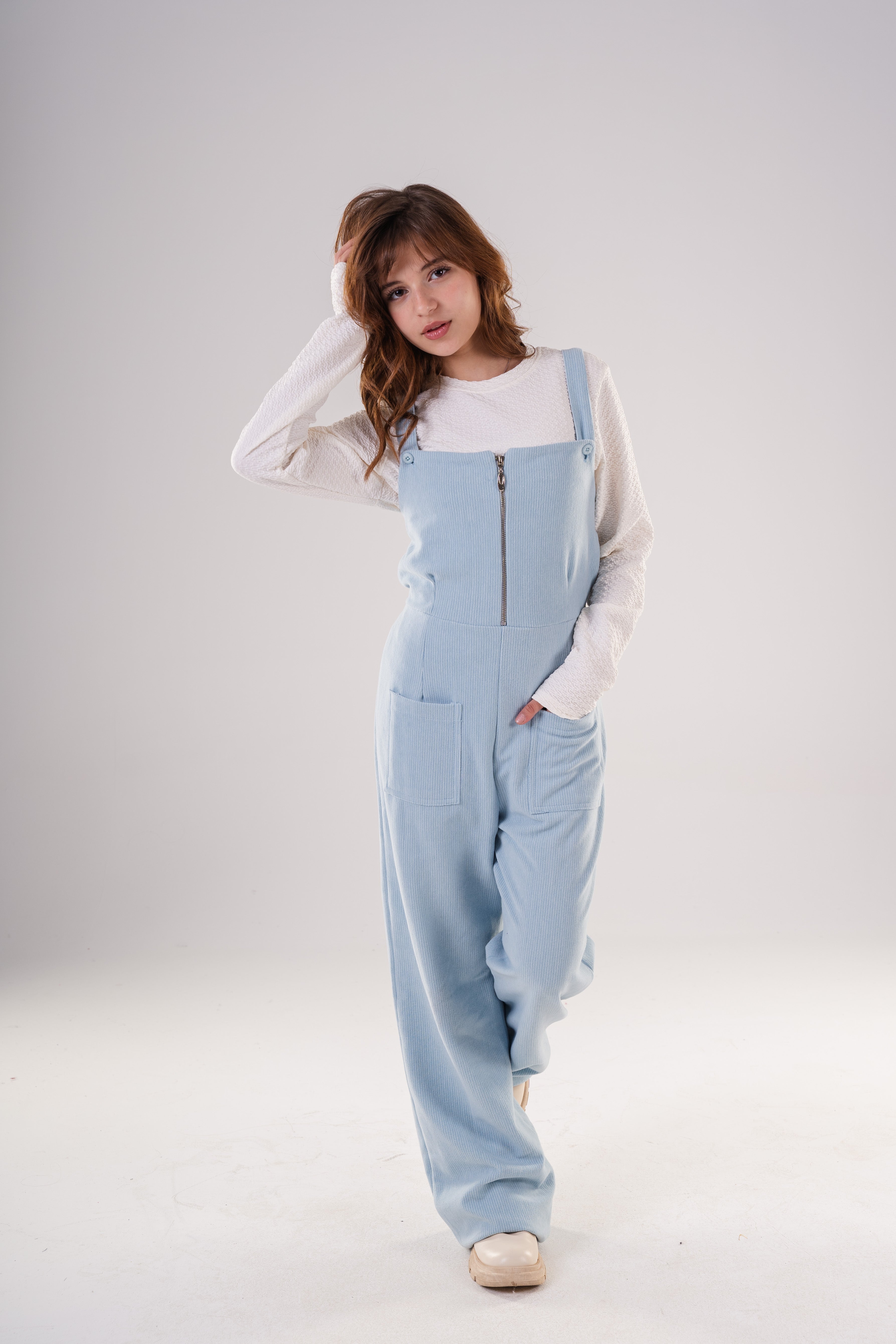 Girls Corduroy Wide-Leg Overalls Jumpsuit with Half-Zip