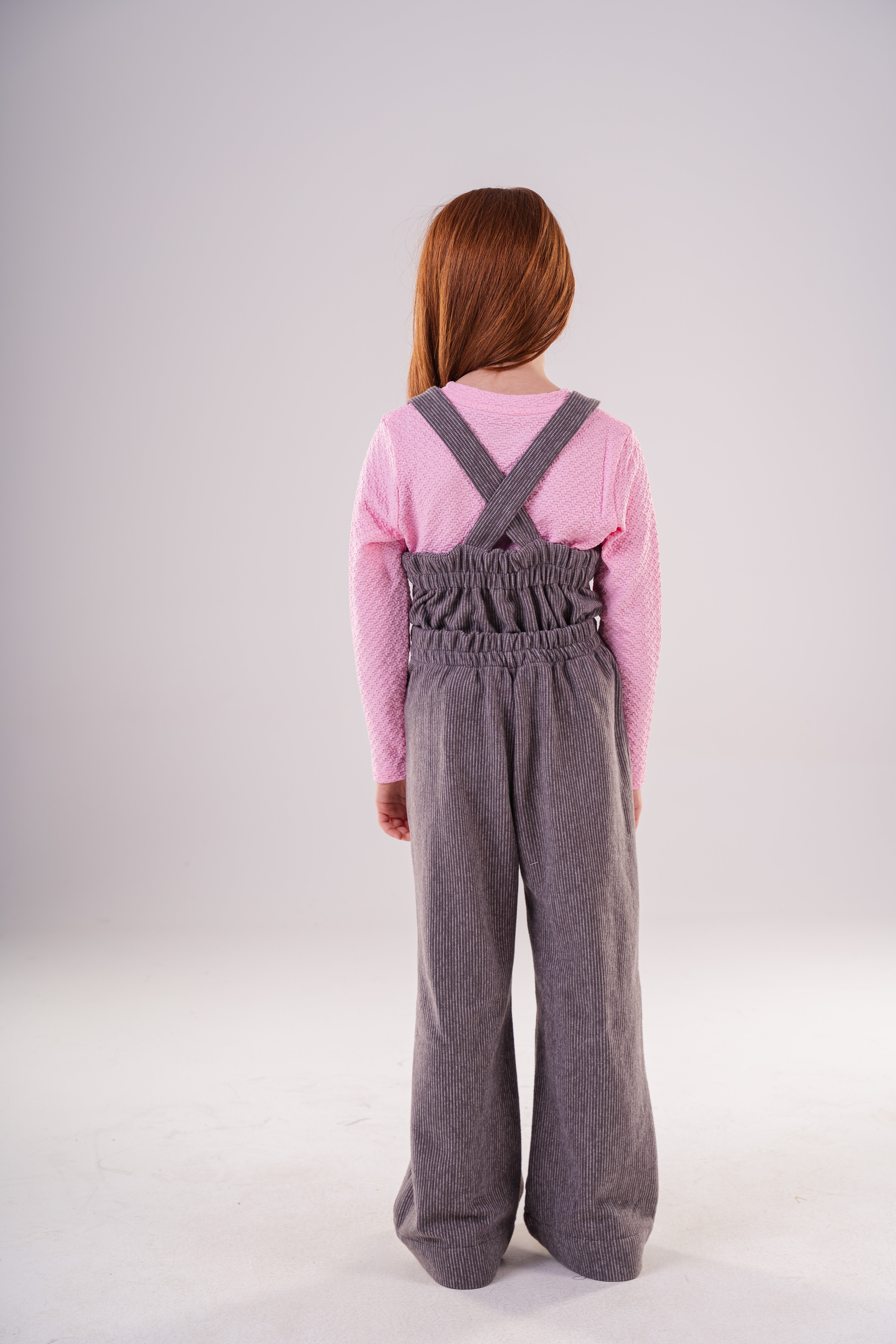 Girls Corduroy Wide-Leg Overalls Jumpsuit with Half-Zip