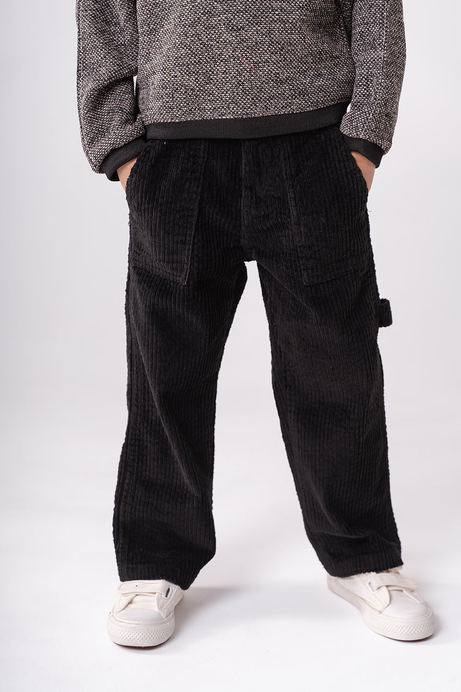 Boys Black Straight Fit velvet Trousers