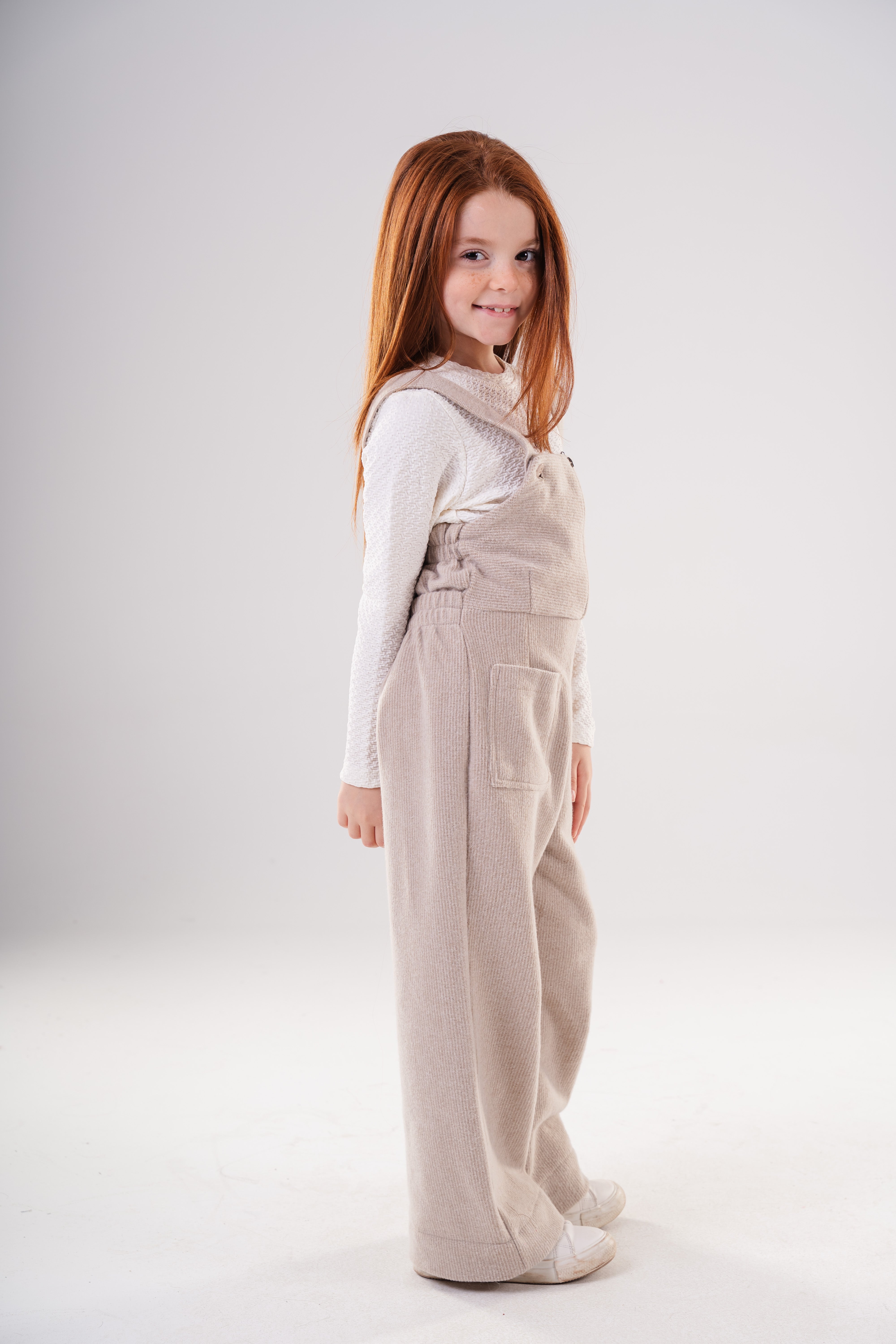 Girls Corduroy Wide-Leg Overalls Jumpsuit with Half-Zip