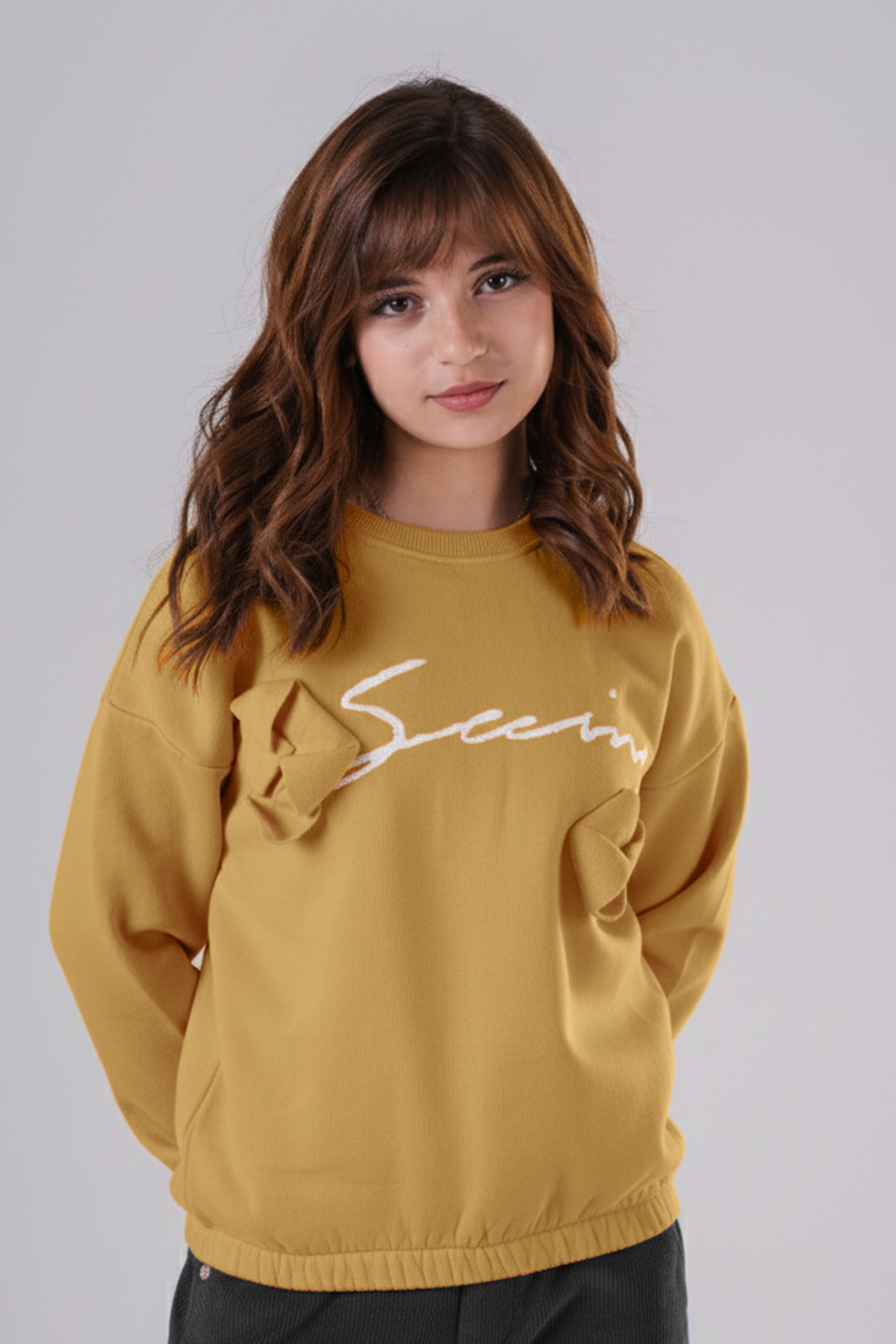 Girls Unique Textured Crewneck Sweatshirt