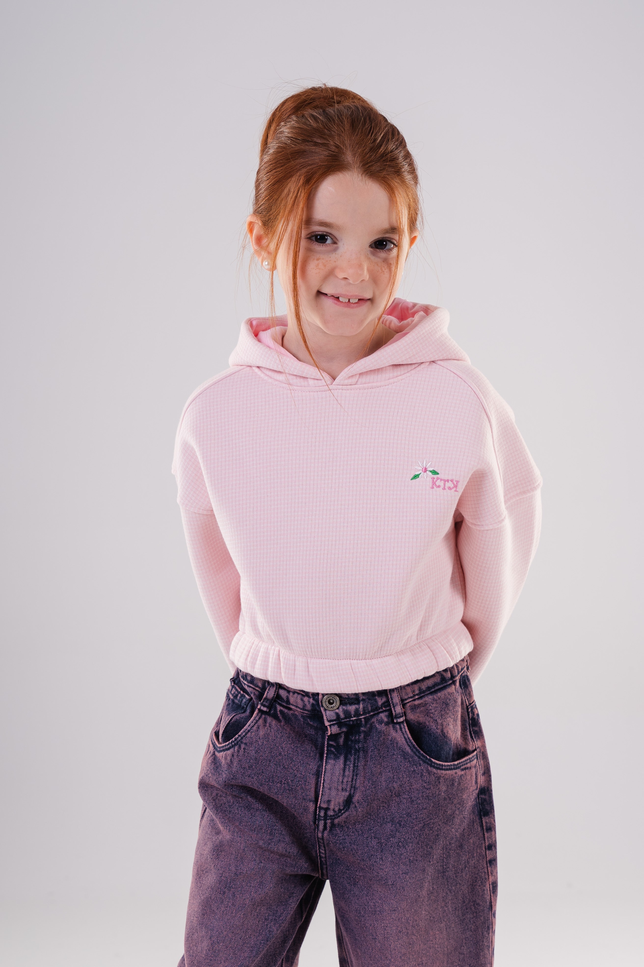 Girls Relaxed Fit Textured Cropped Hoodie