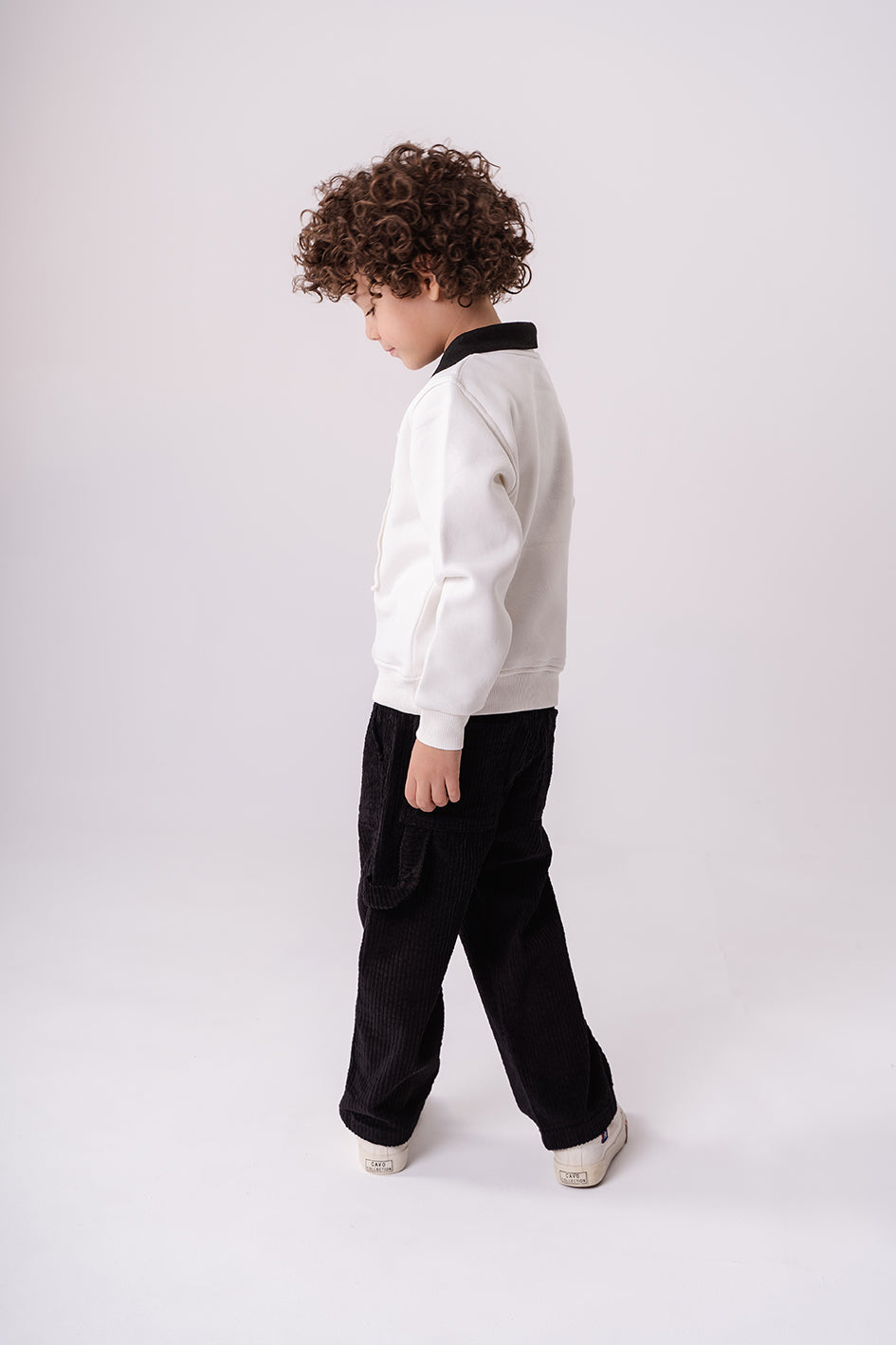 Boys White Polo Collar Sweatshirt With Print