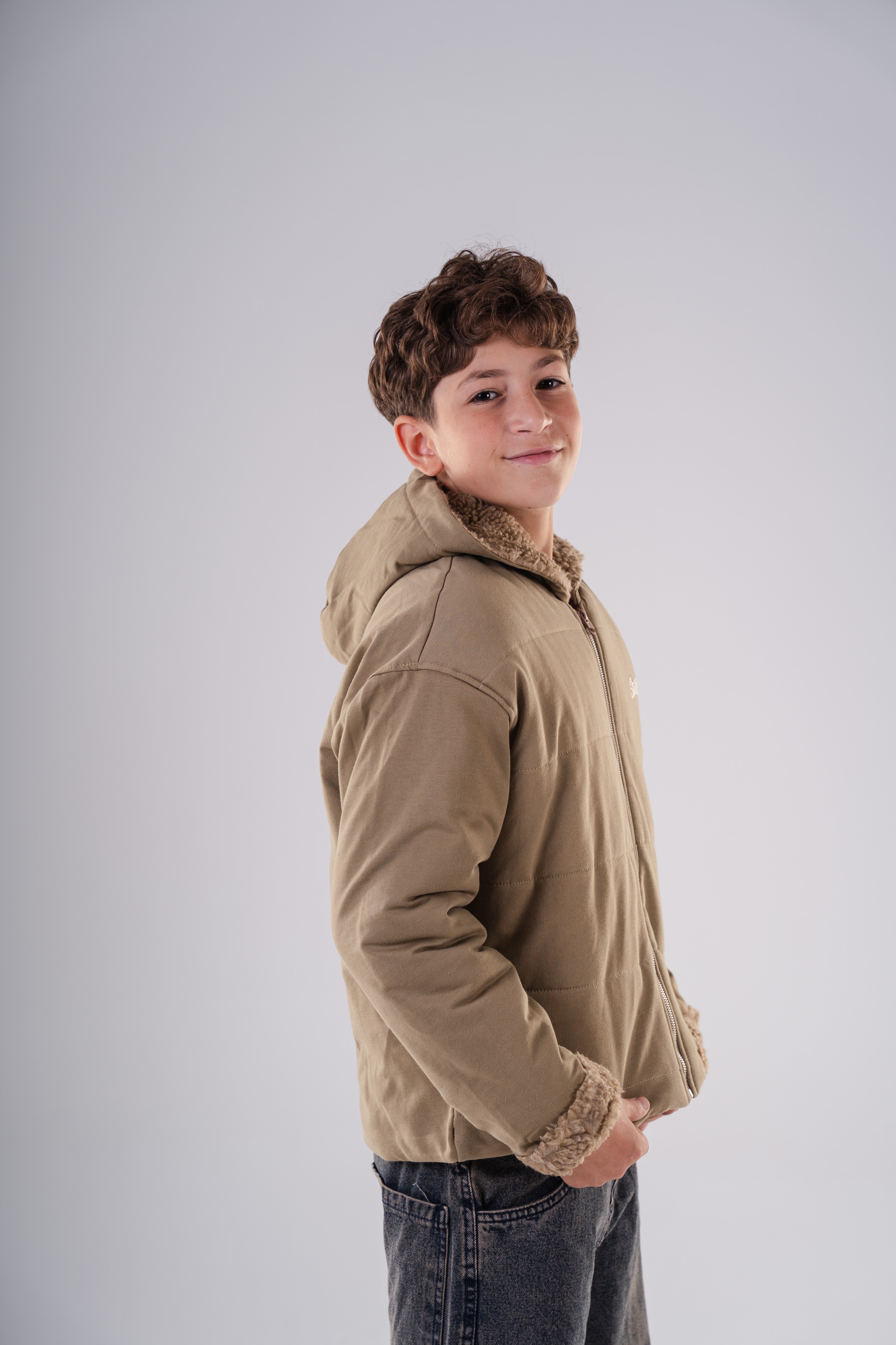 Padded Bomber Jacket with Hood and Fur Details