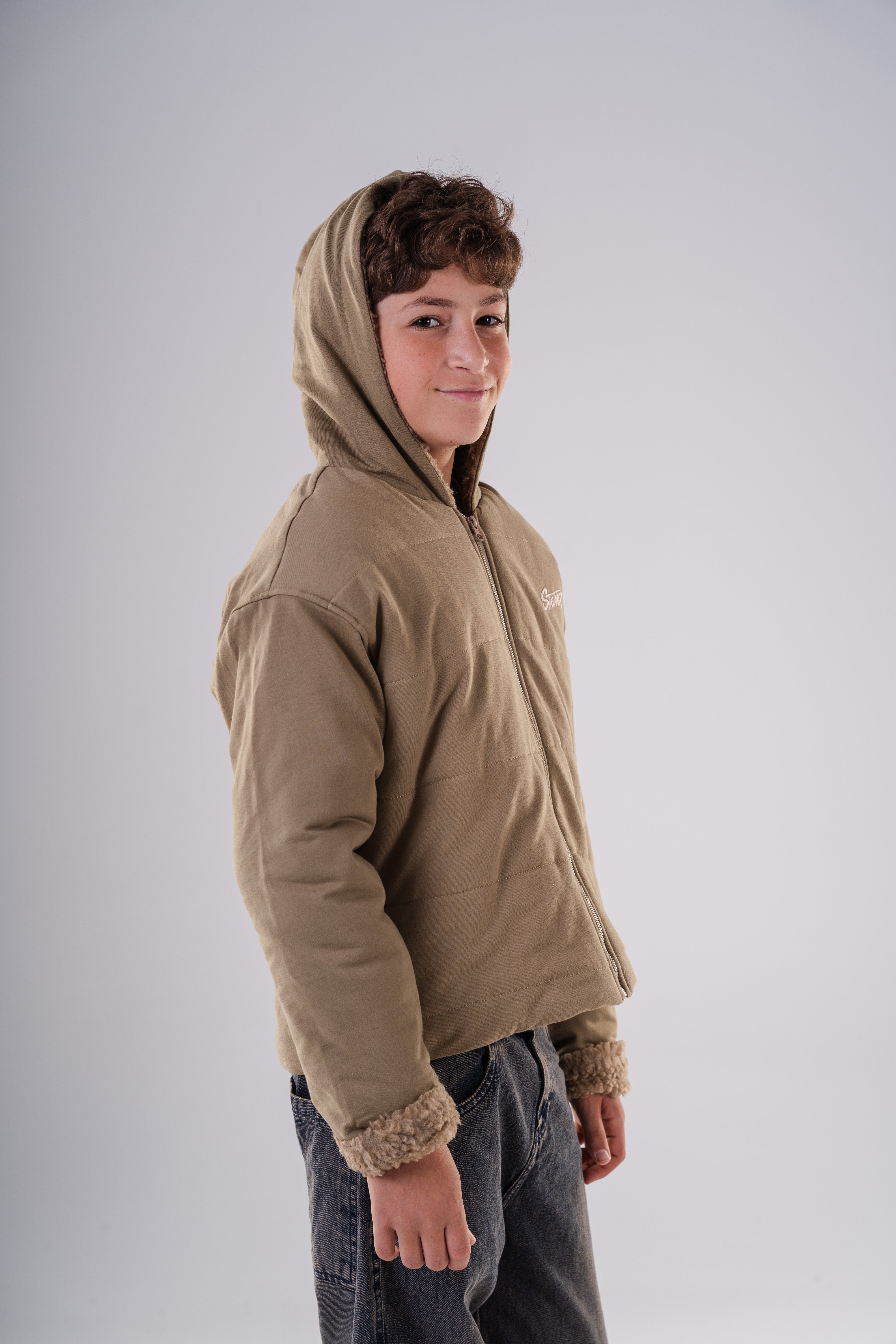 Padded Bomber Jacket with Hood and Fur Details
