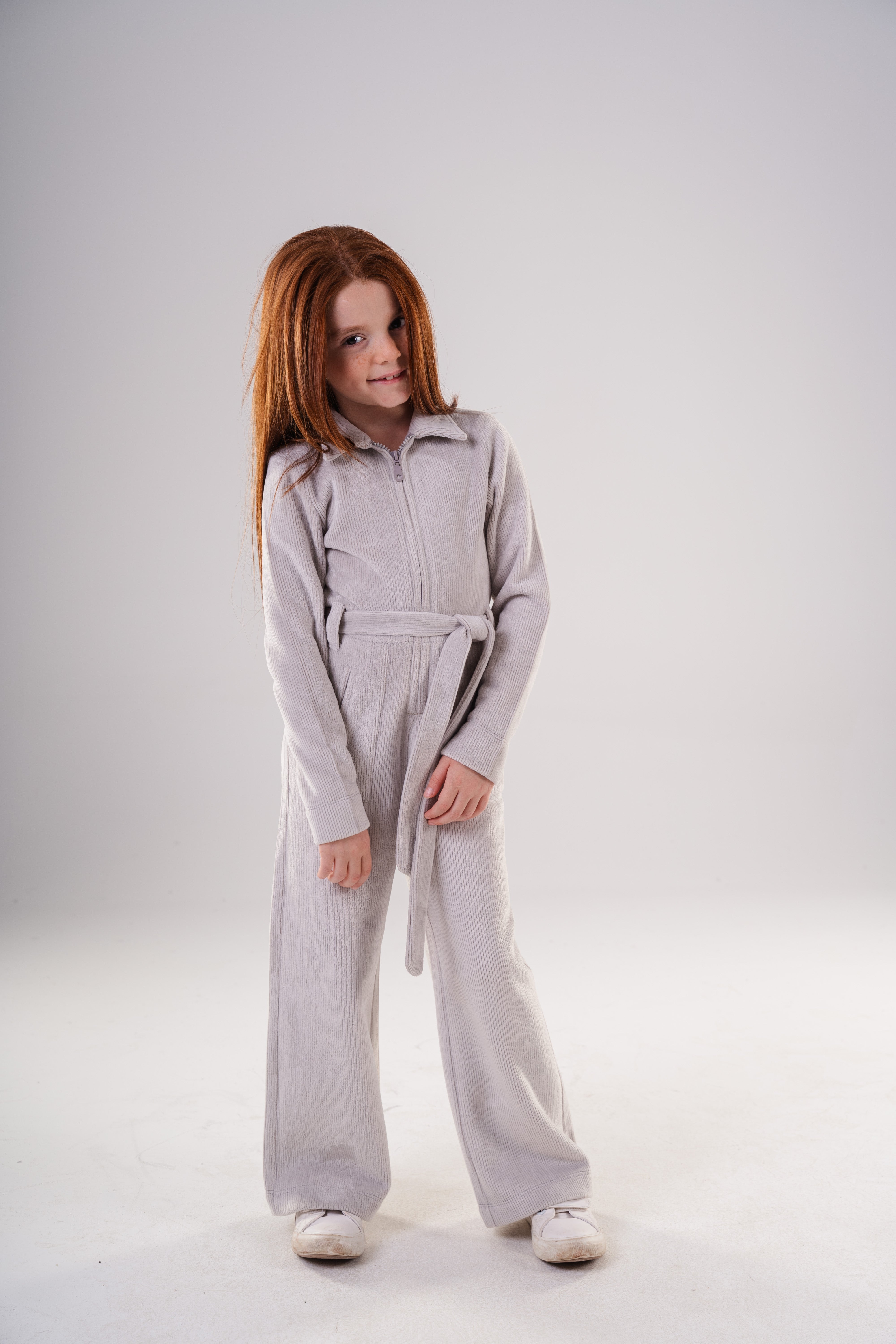 Girls High-Texture Corduroy Long Sleeve Jumpsuit