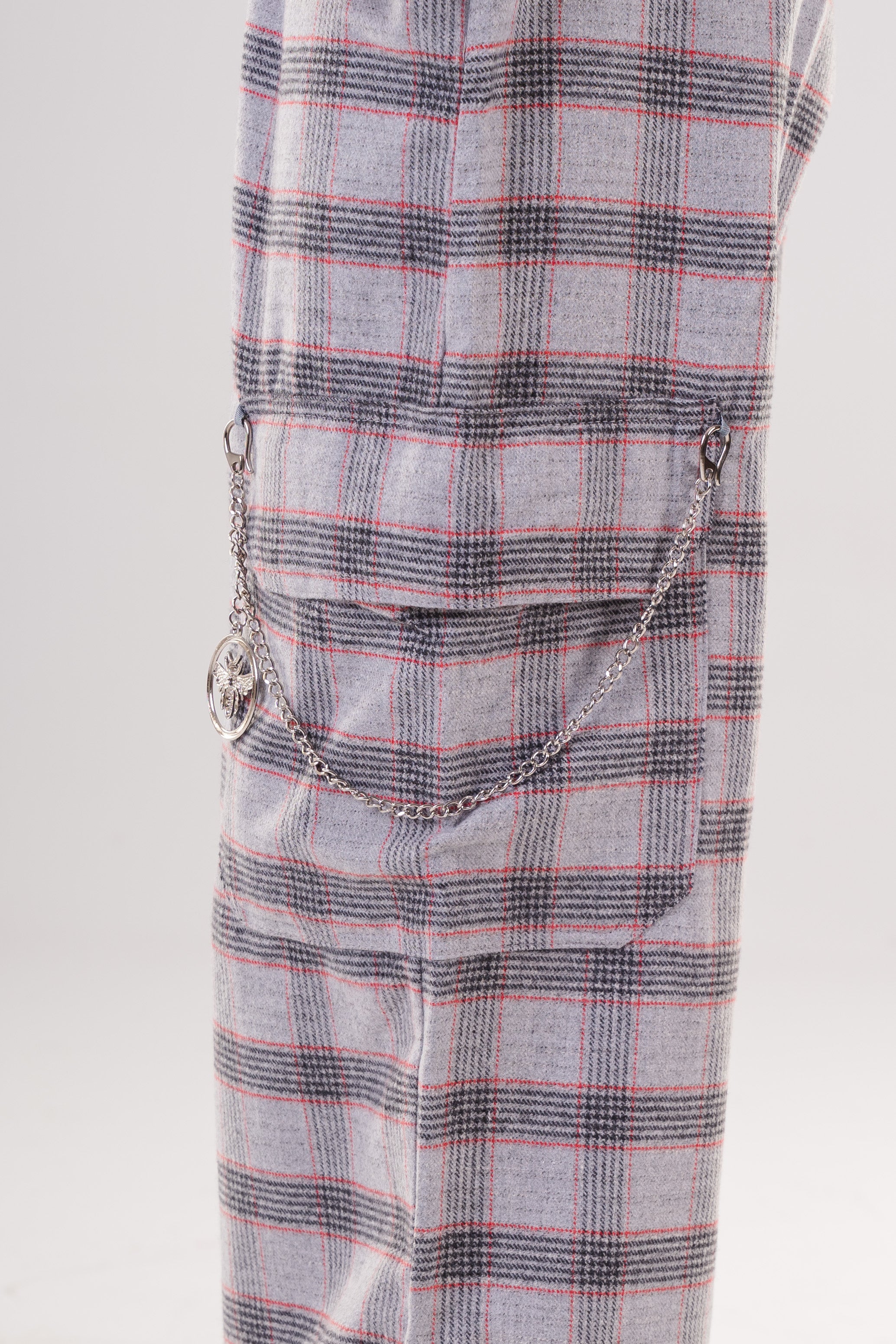 Plaid Cargo Pants with Chain Detail