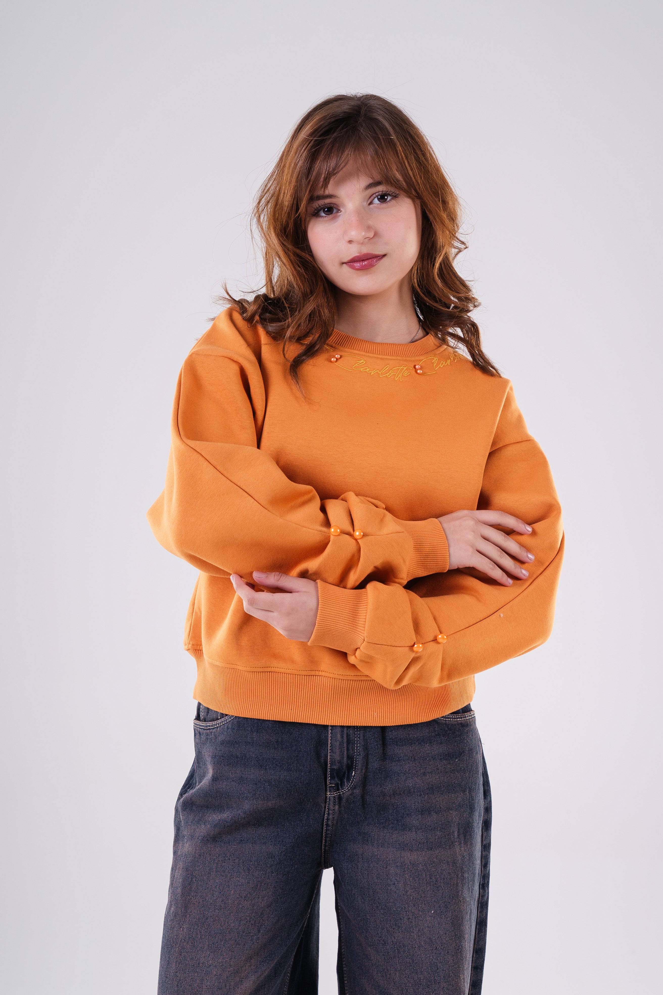 Girls Sweatshirt with Shoulder and Sleeve Embellishments