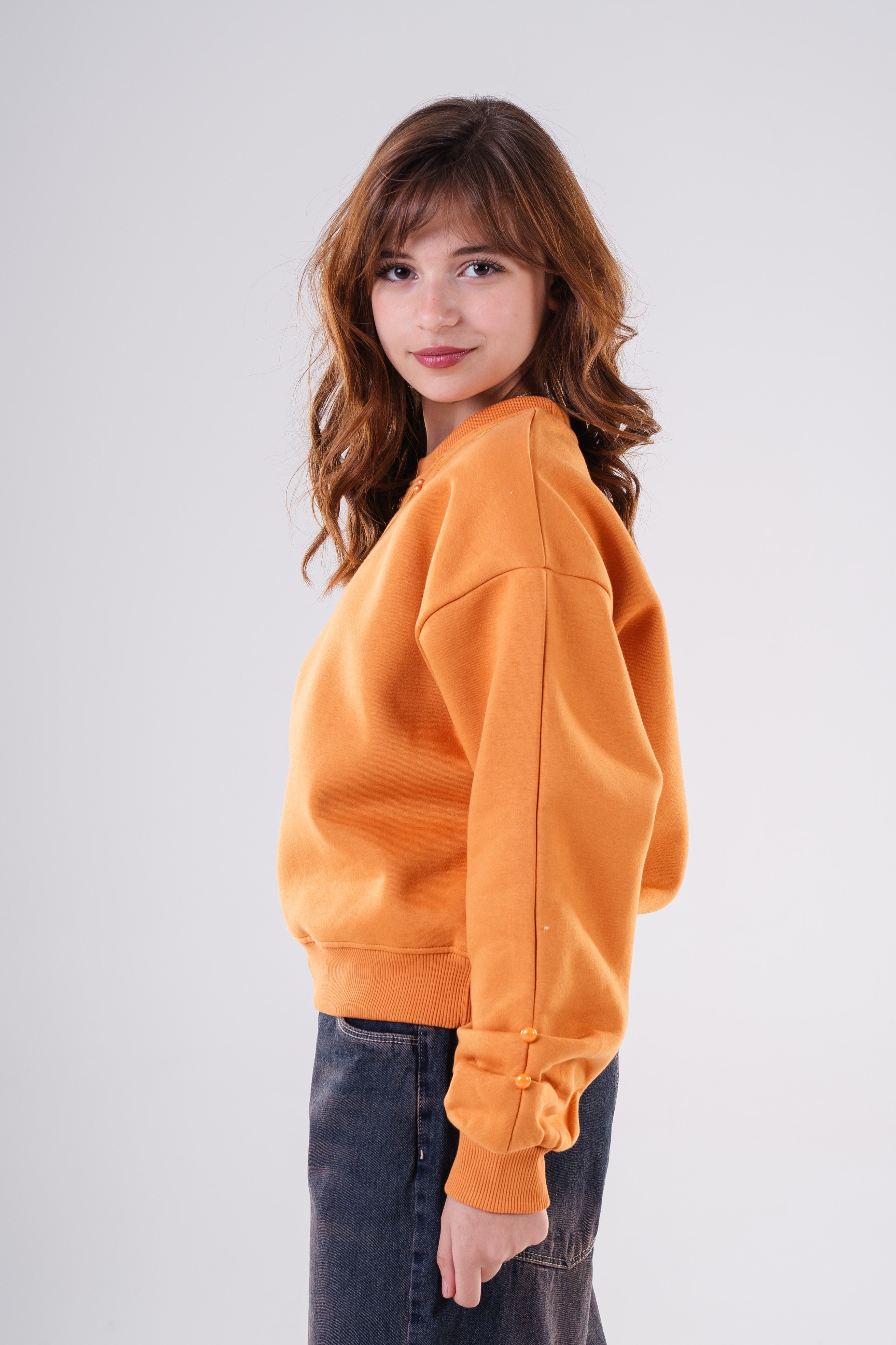 Girls Sweatshirt with Shoulder and Sleeve Embellishments
