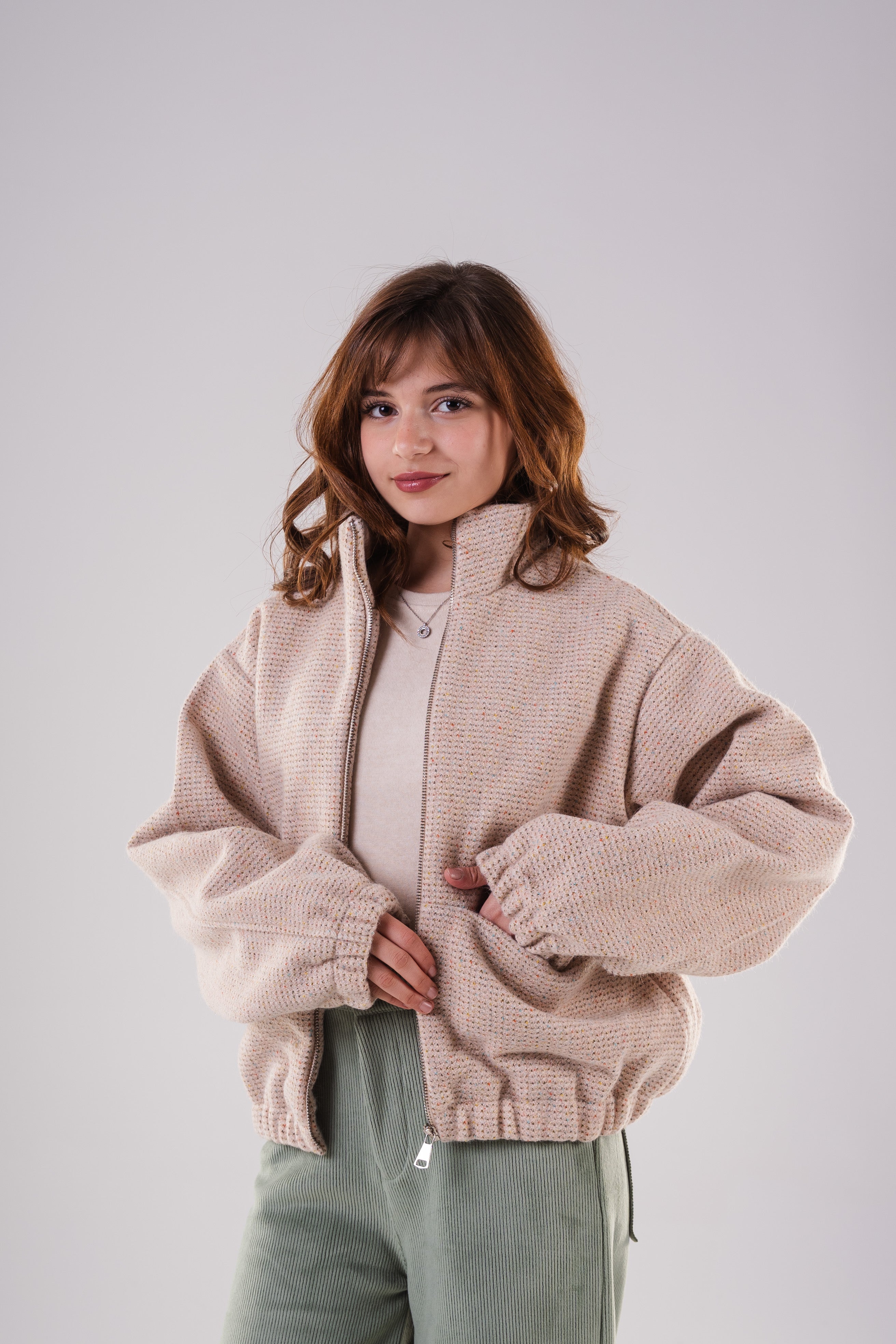 Girls Textured  Zip-Up Bomber Jacket