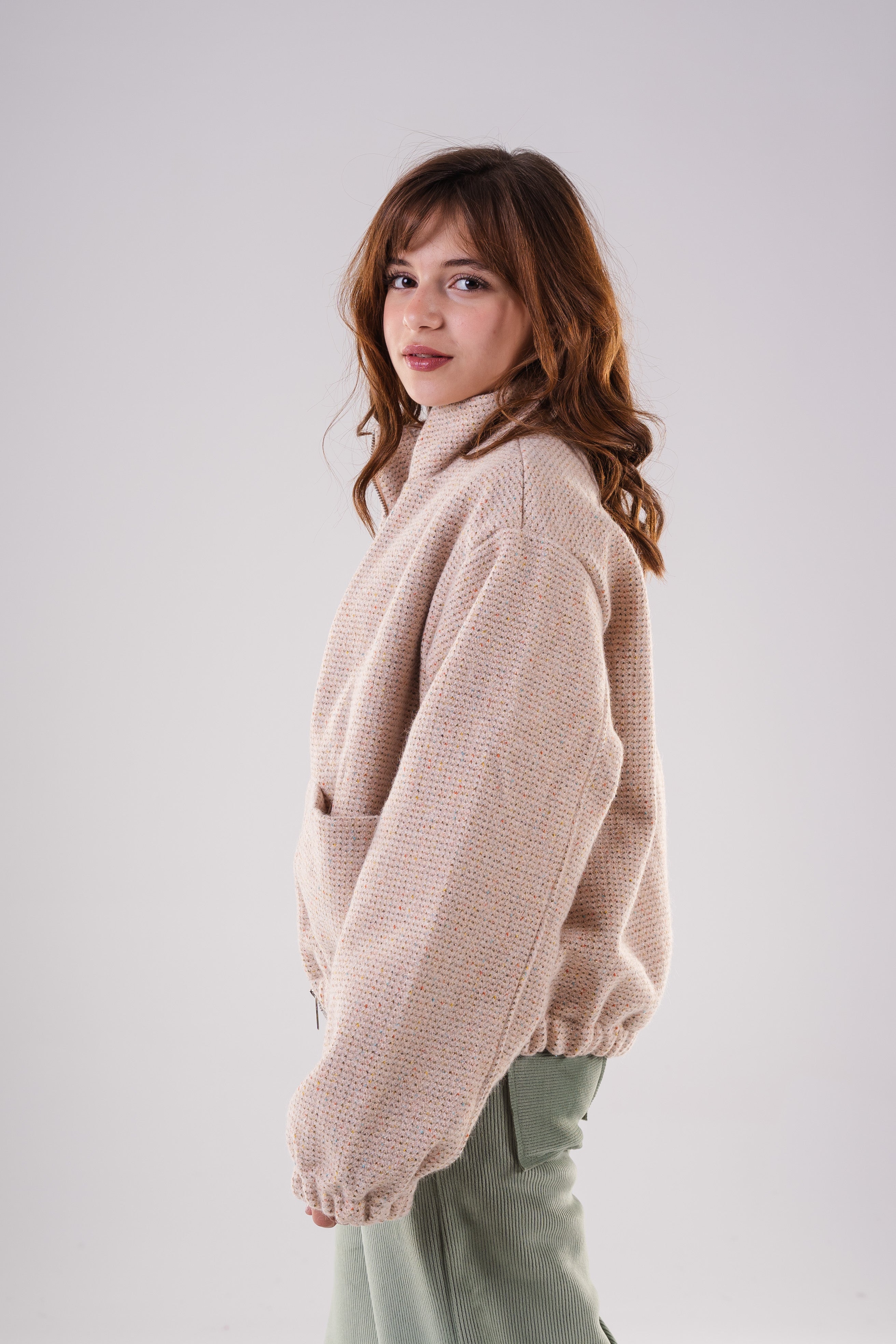 Girls Textured  Zip-Up Bomber Jacket