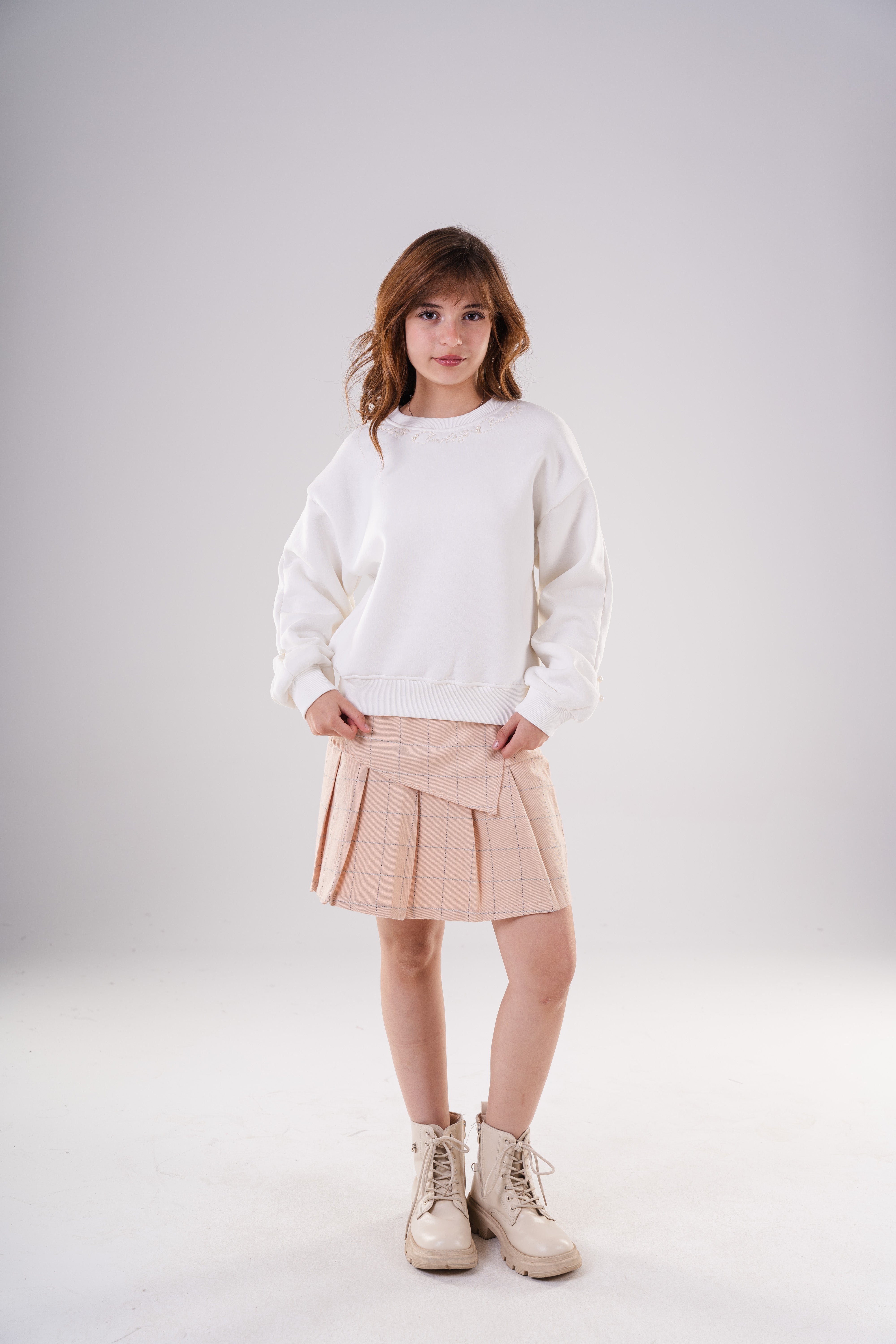 Girls Sweatshirt with Shoulder and Sleeve Embellishments