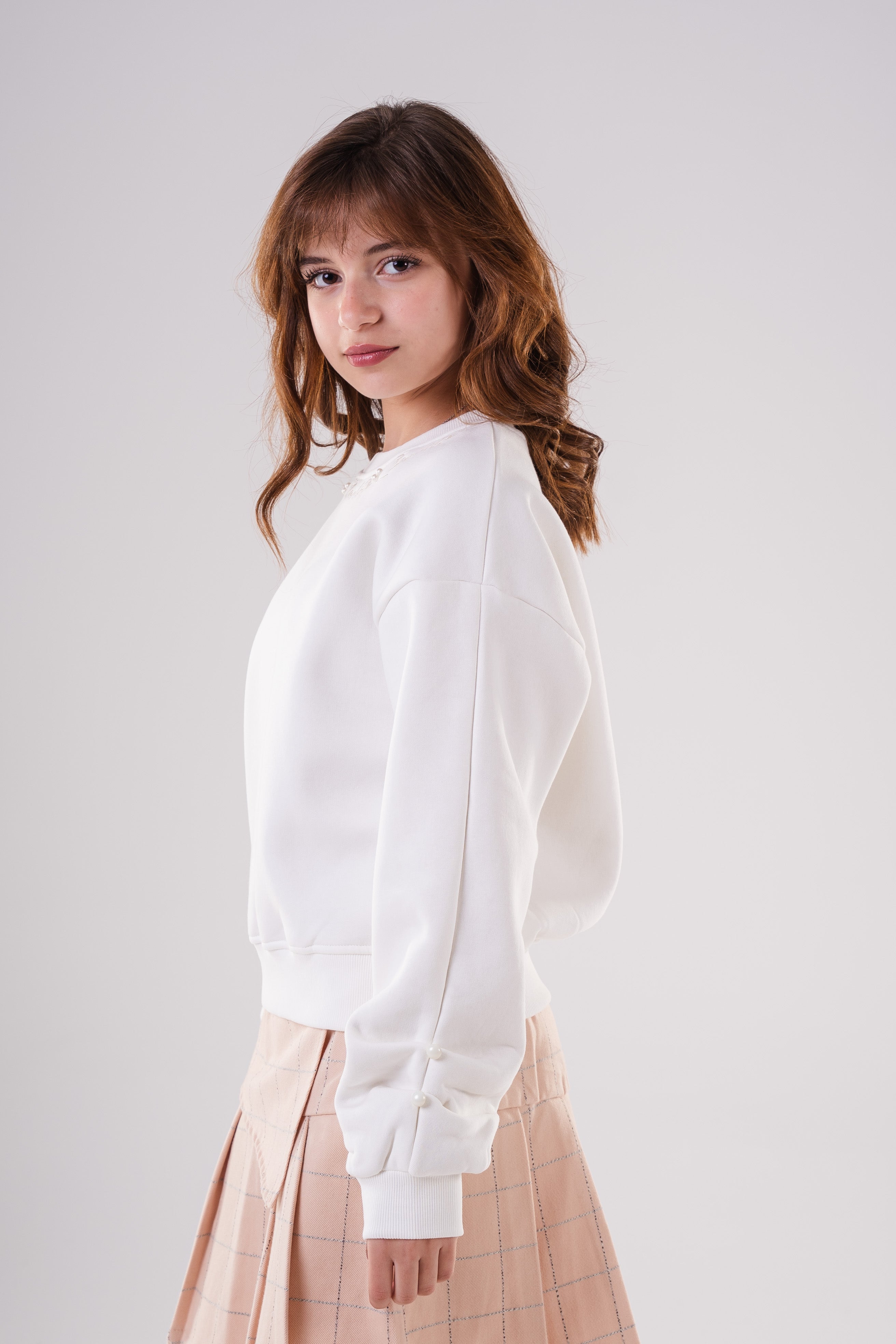 Girls Sweatshirt with Shoulder and Sleeve Embellishments