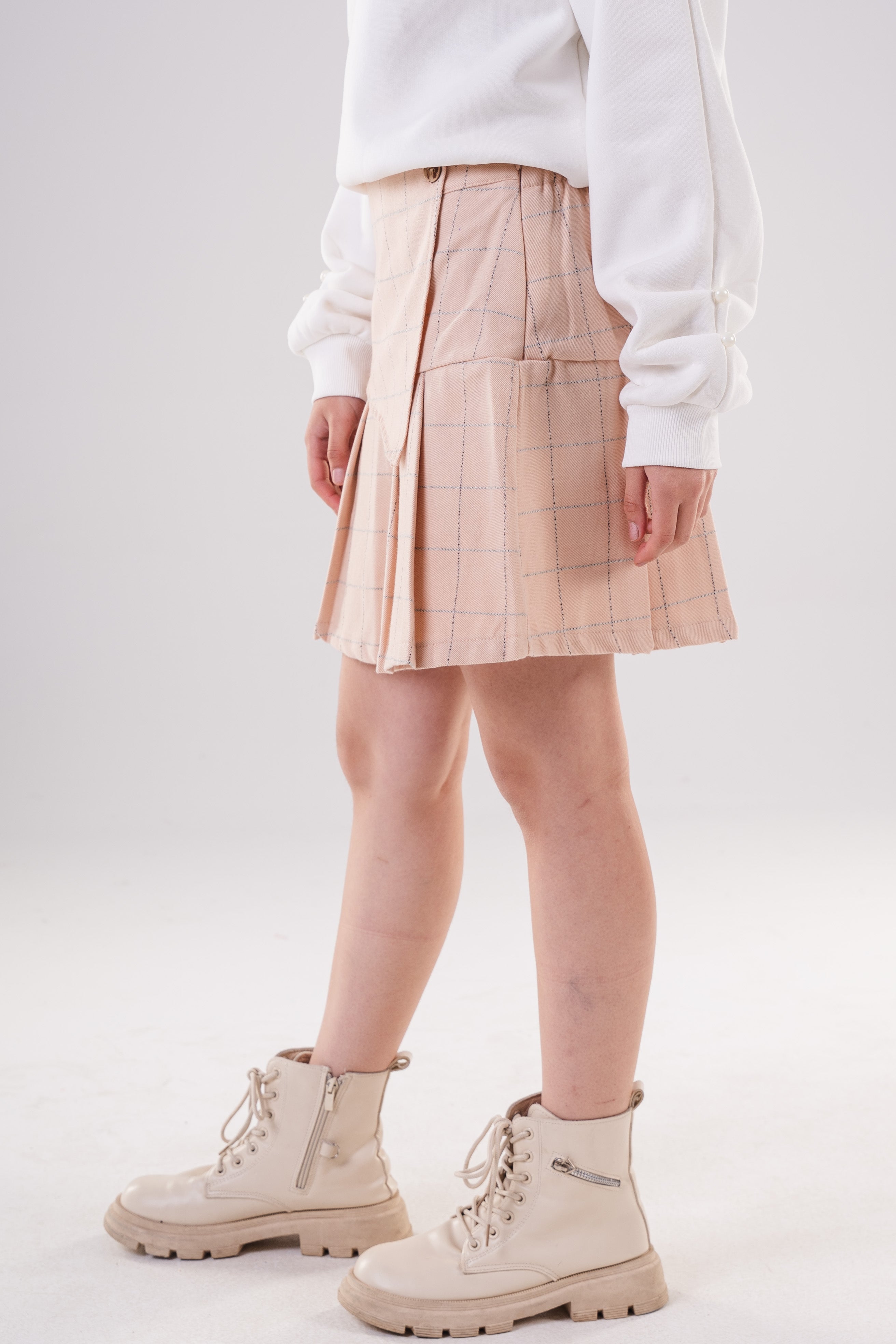 Girls Plaid  Pleated Skirt with Wrap Detail