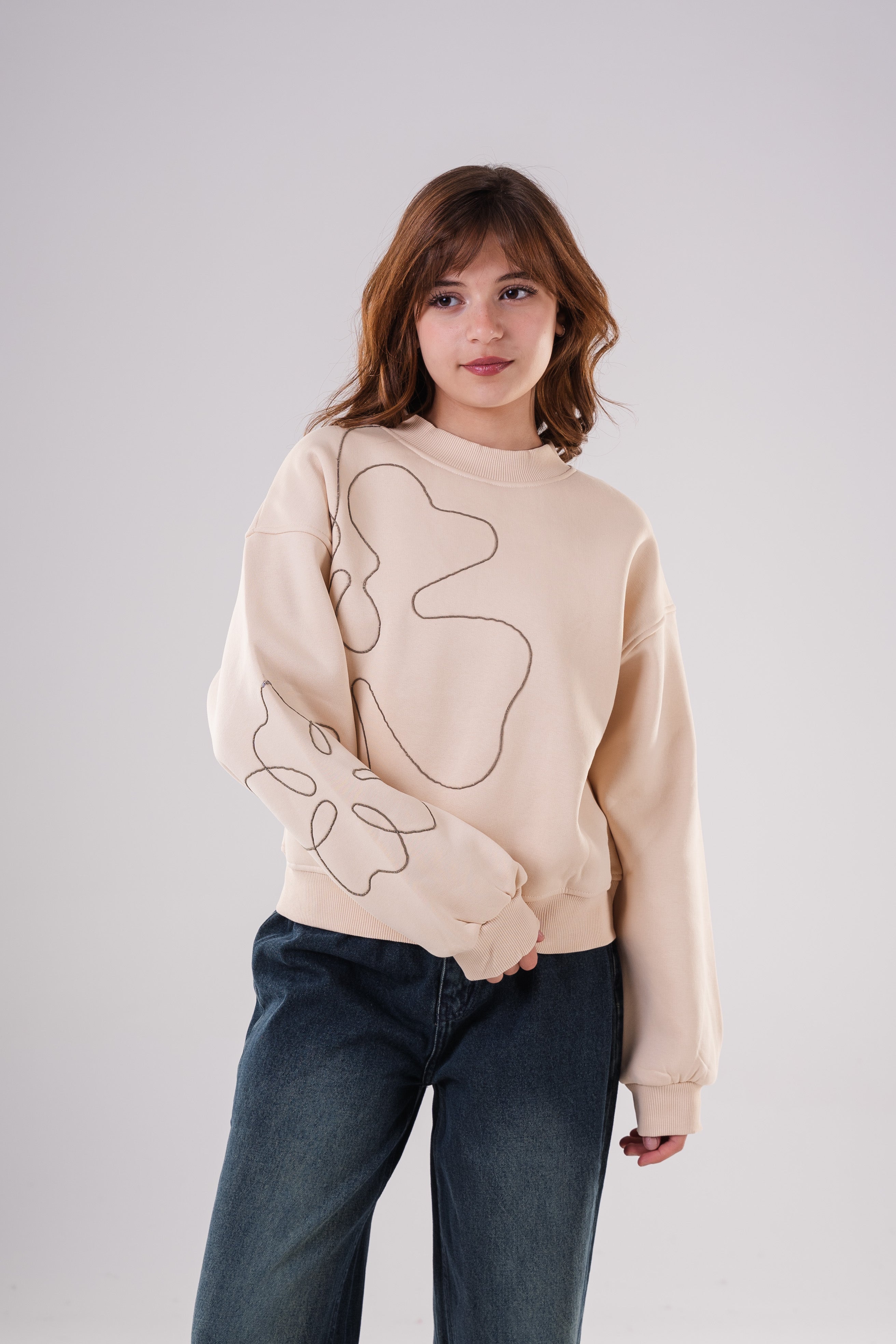 Girls Unique Crewneck Knit Sweatshirt