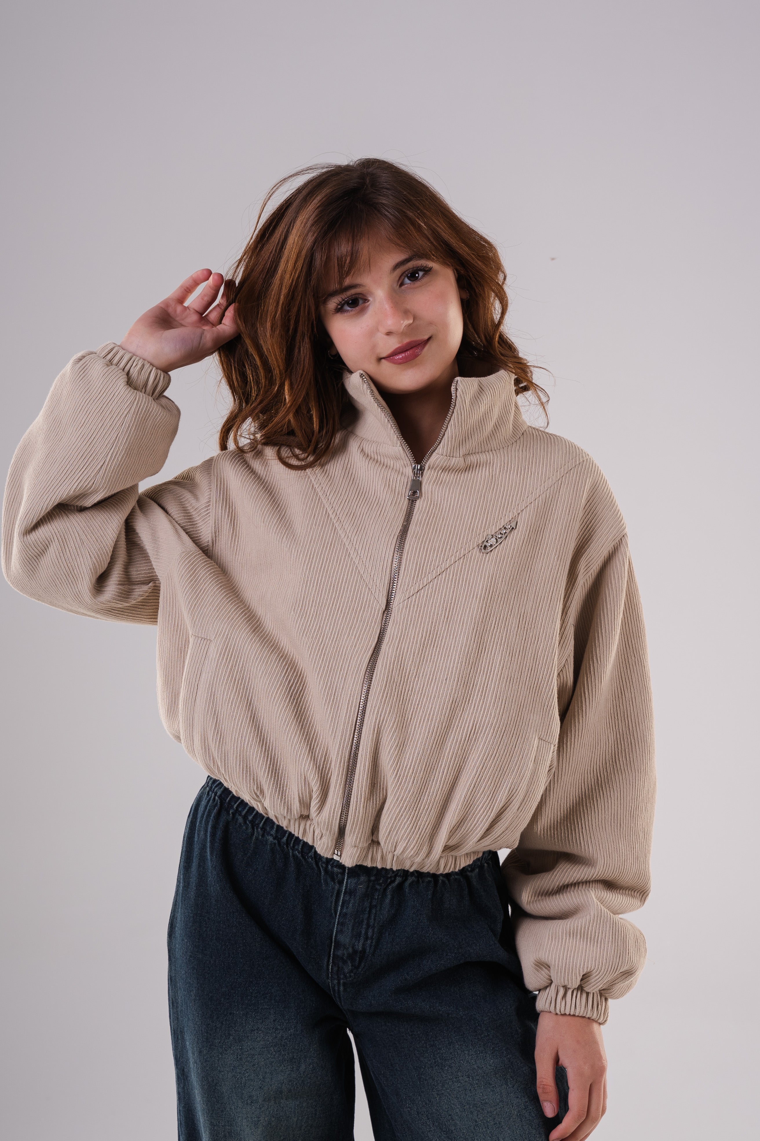 Girls' Oversized Corduroy Bomber Jacket