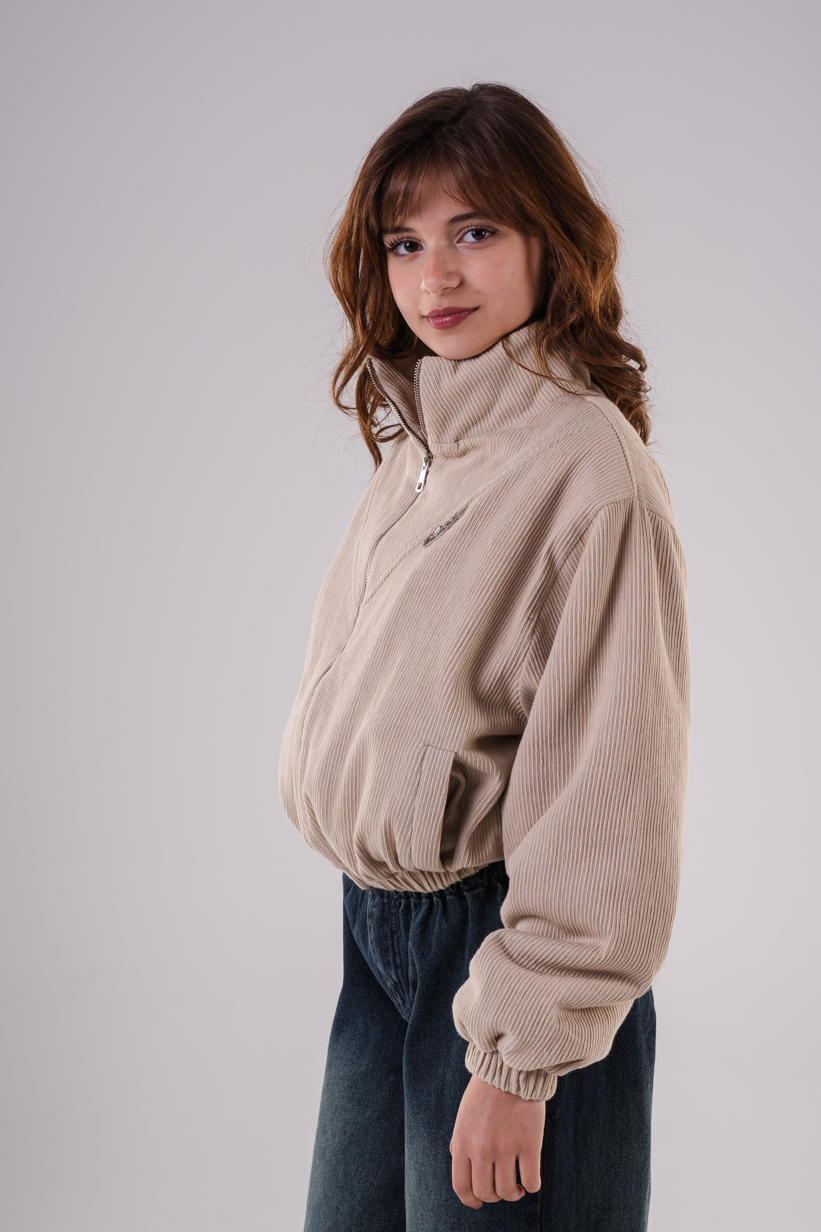 Girls' Oversized Corduroy Bomber Jacket