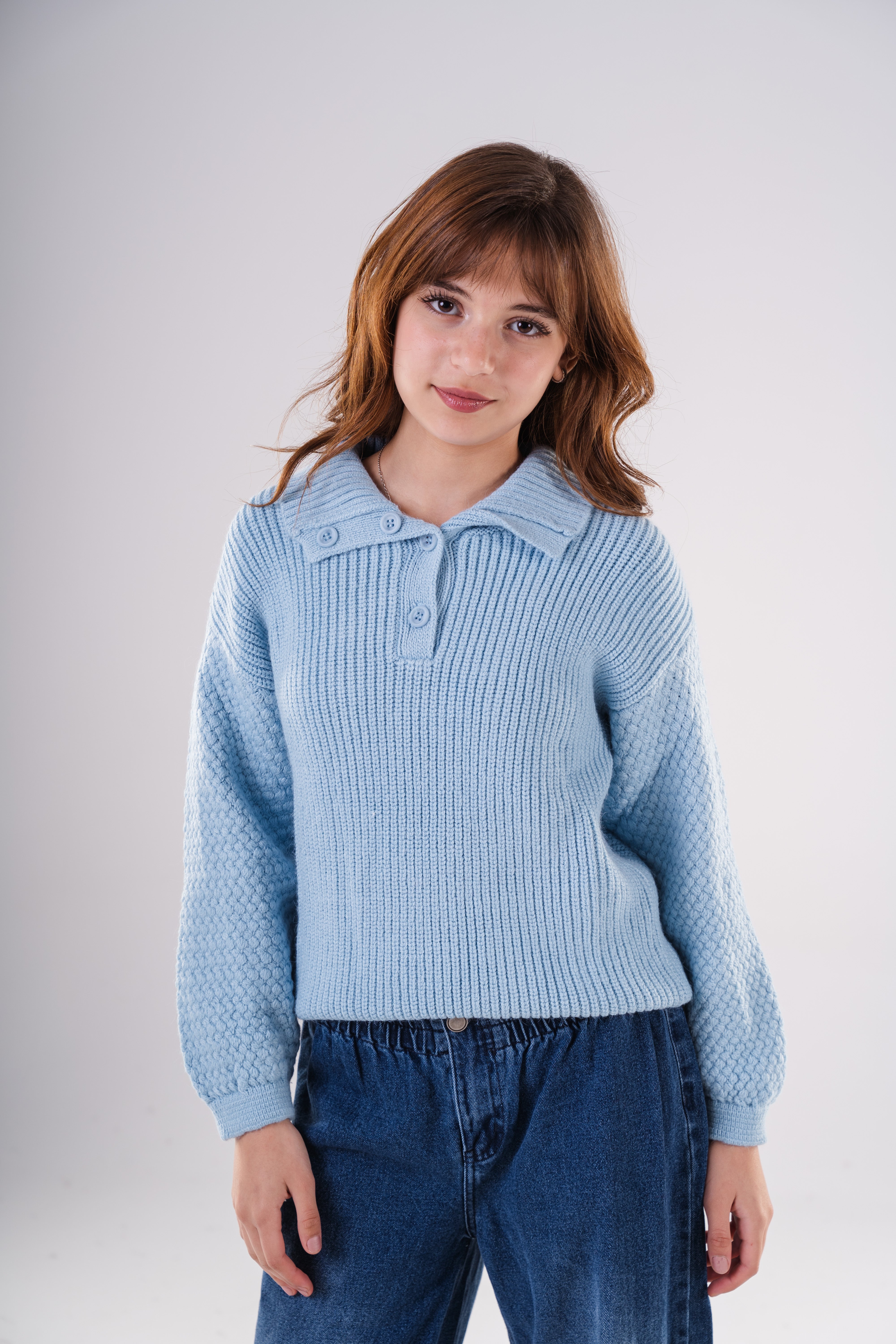 Girls Knit Pullover with Button Collar