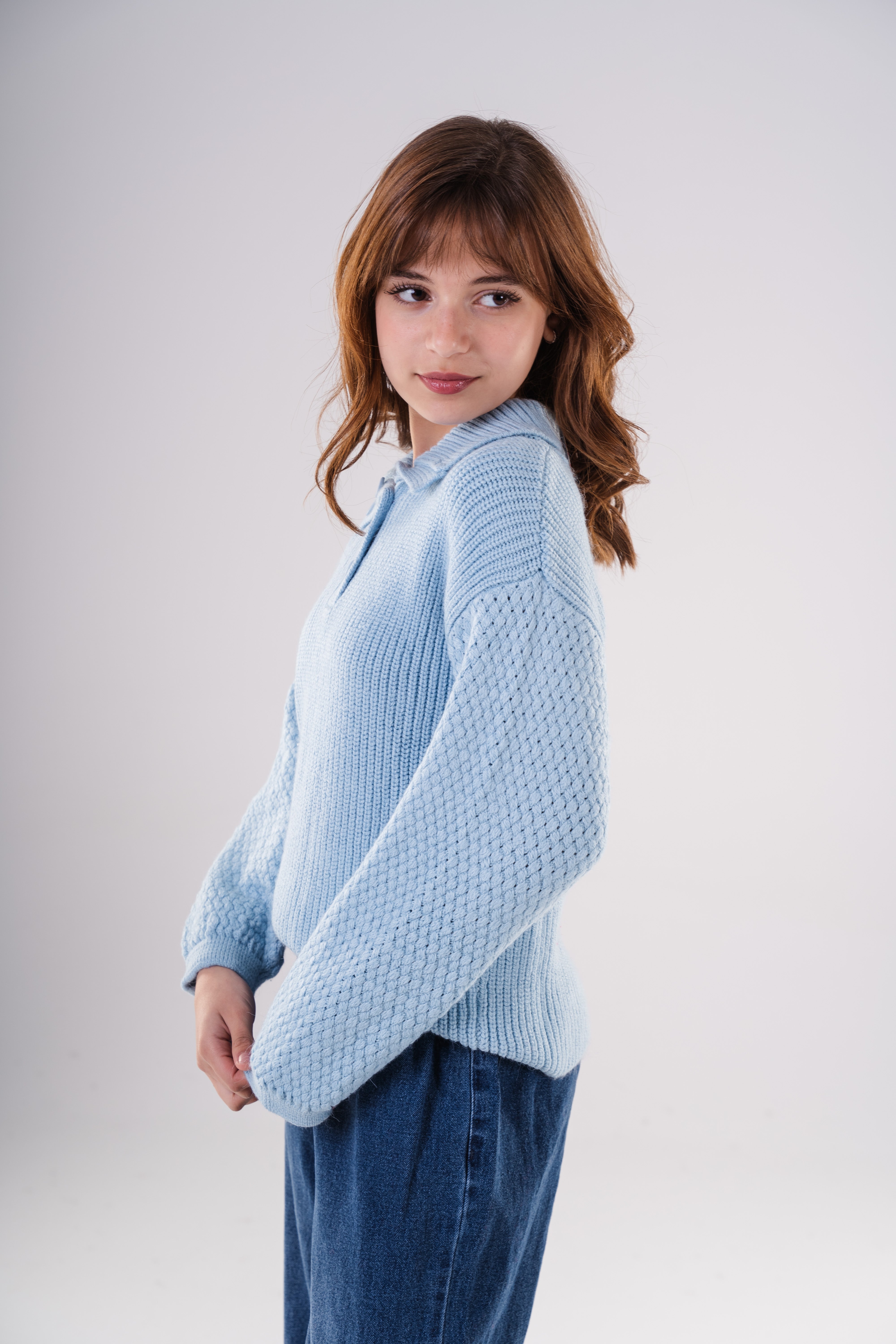 Girls Knit Pullover with Button Collar
