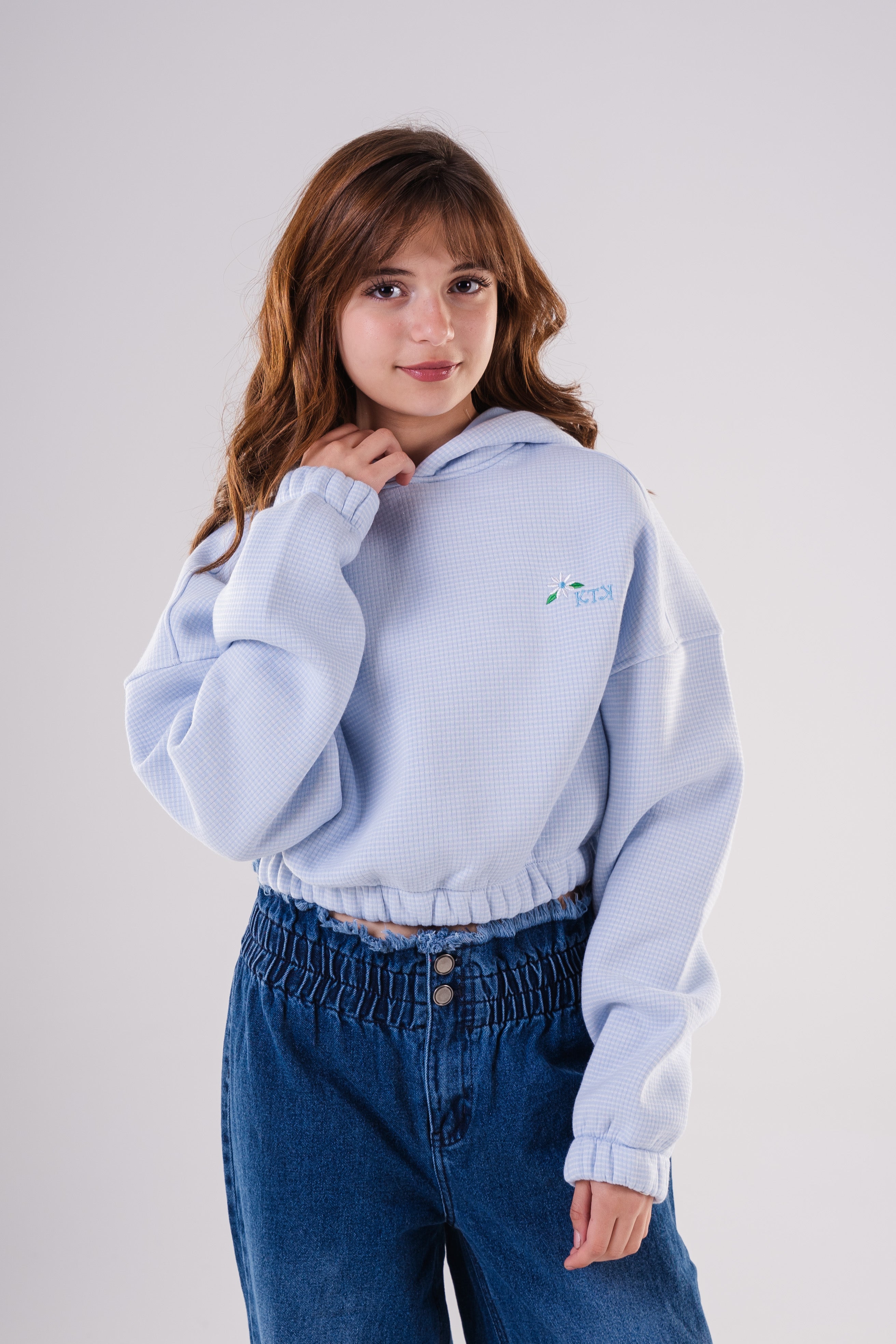 Girls Relaxed Fit Textured Cropped Hoodie