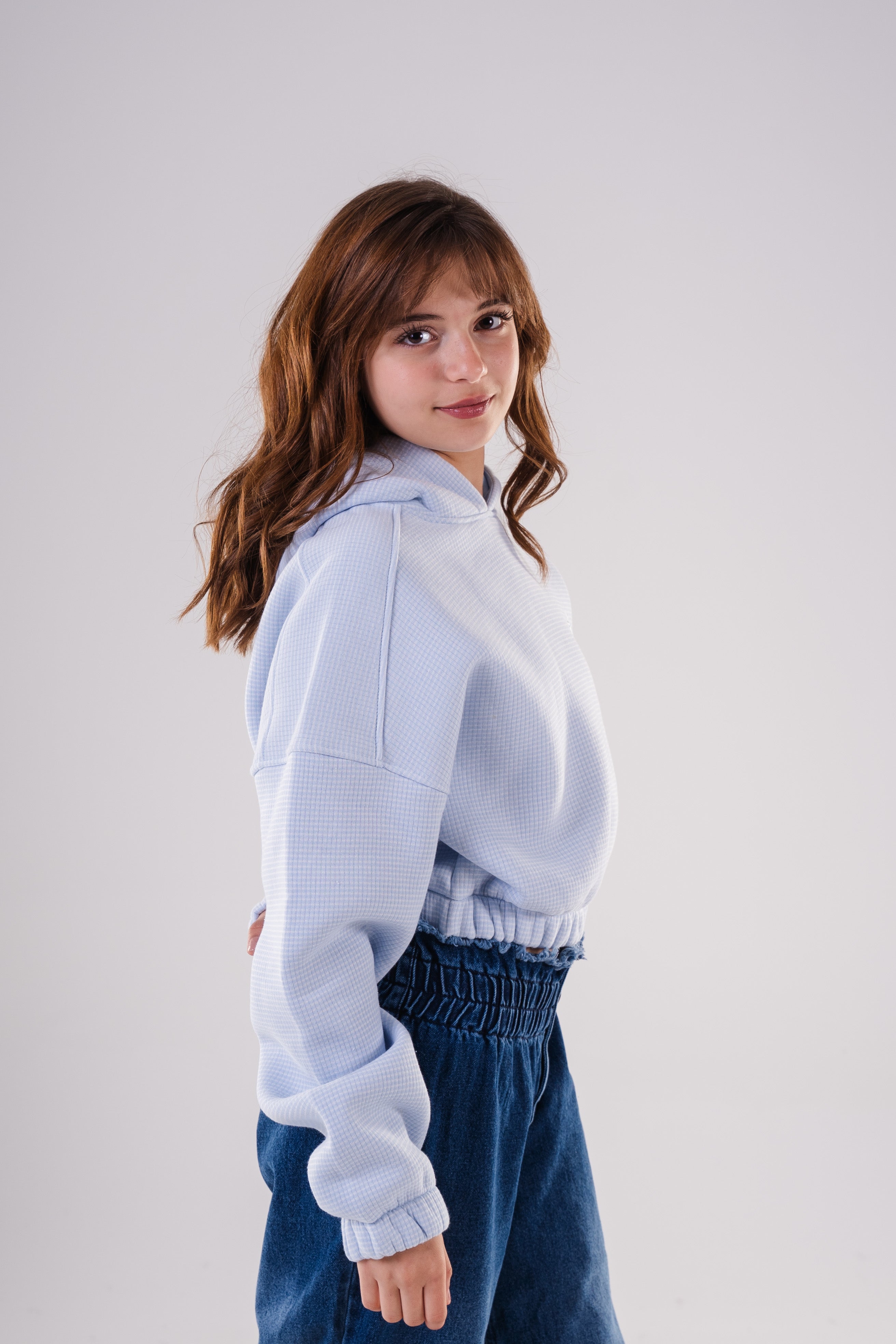 Girls Relaxed Fit Textured Cropped Hoodie