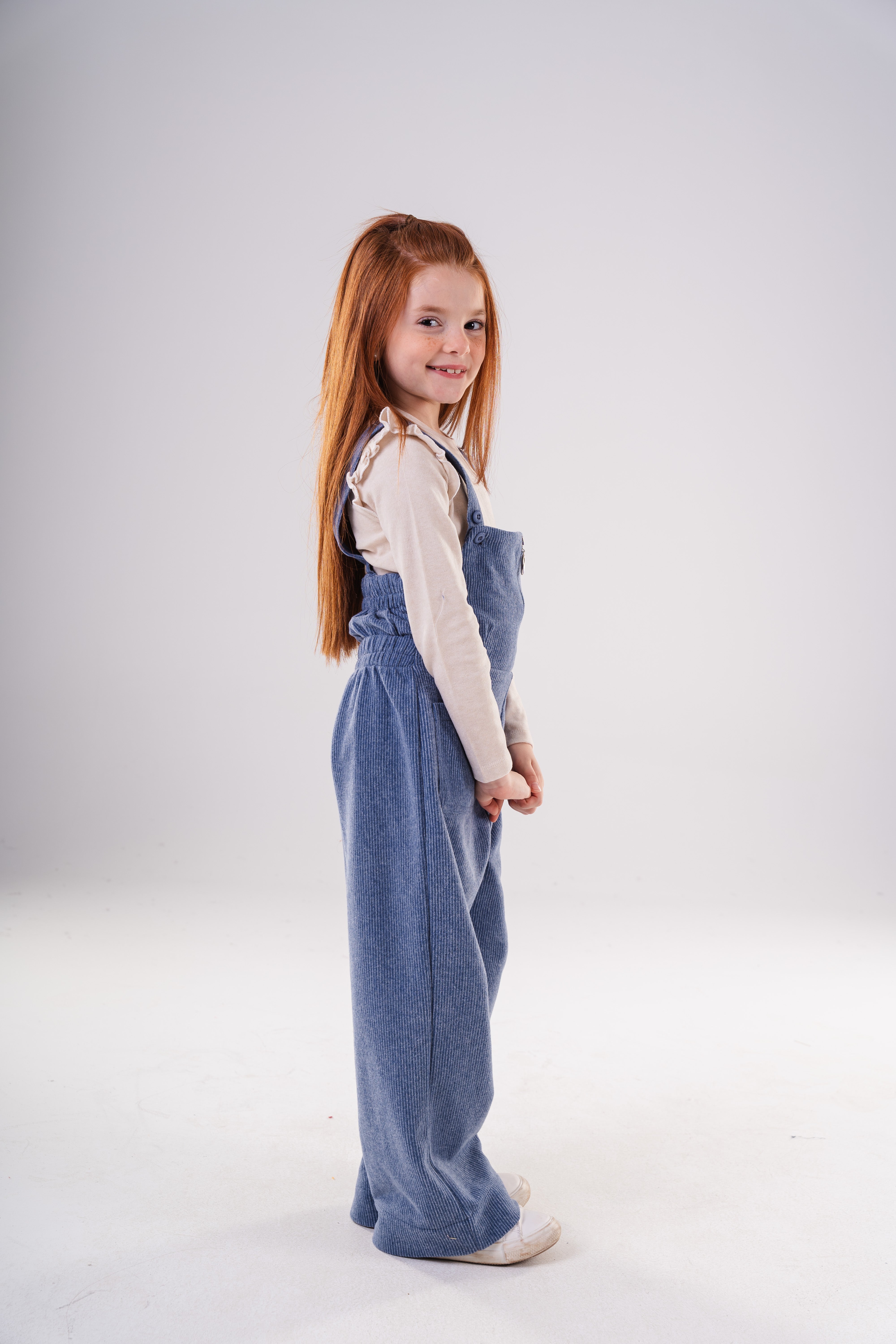 Girls Corduroy Wide-Leg Overalls Jumpsuit with Half-Zip