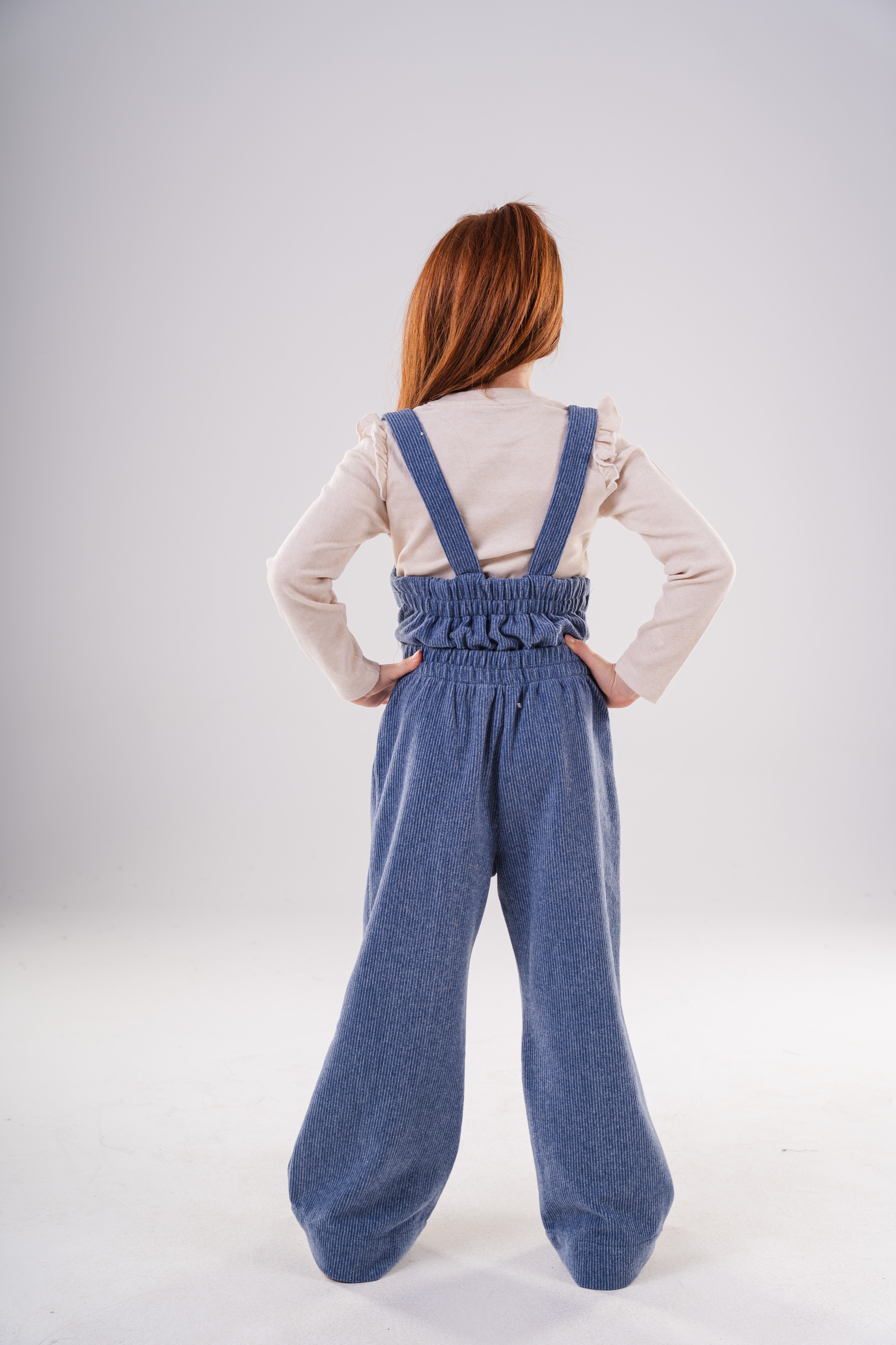 Girls Corduroy Wide-Leg Overalls Jumpsuit with Half-Zip