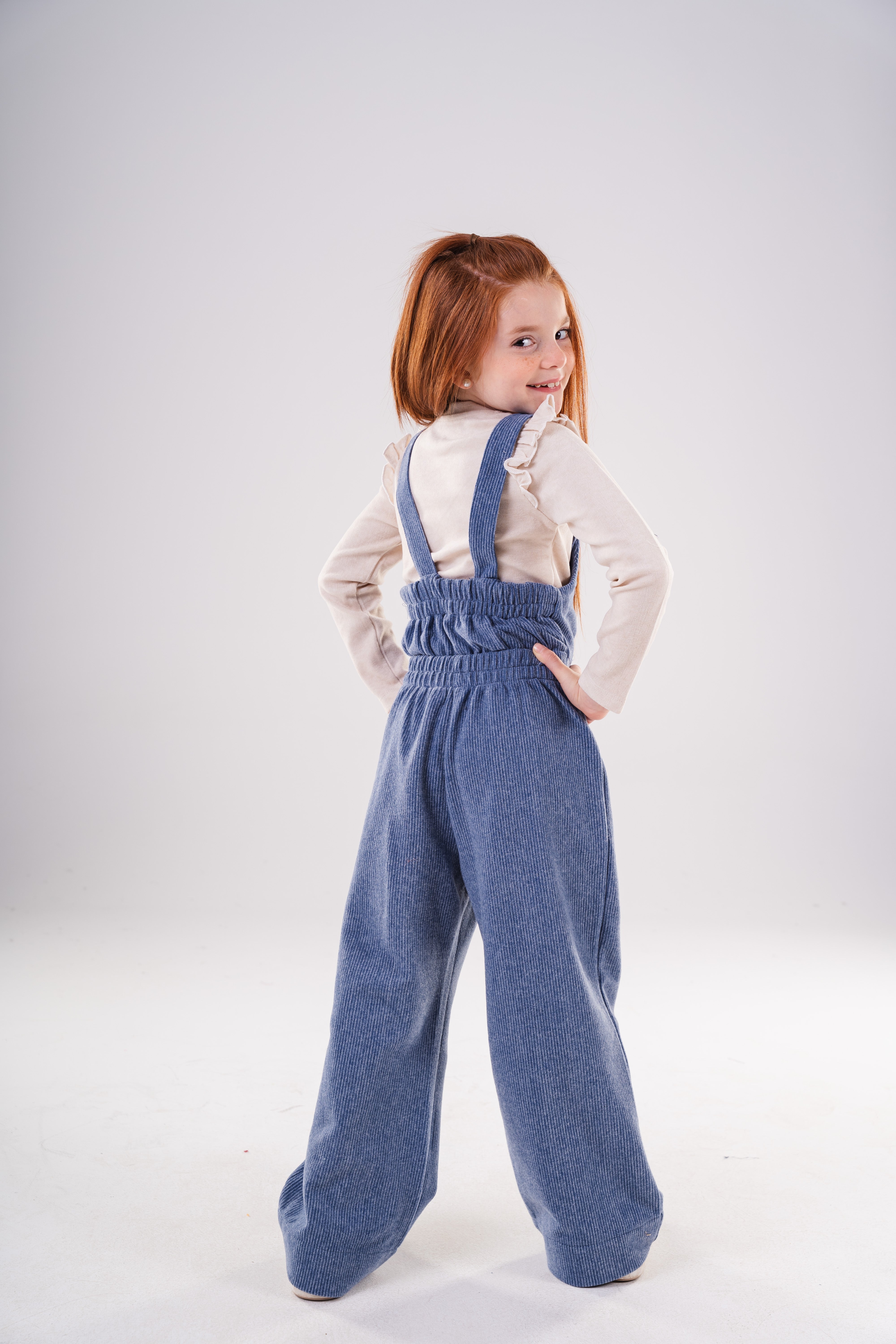 Girls Corduroy Wide-Leg Overalls Jumpsuit with Half-Zip