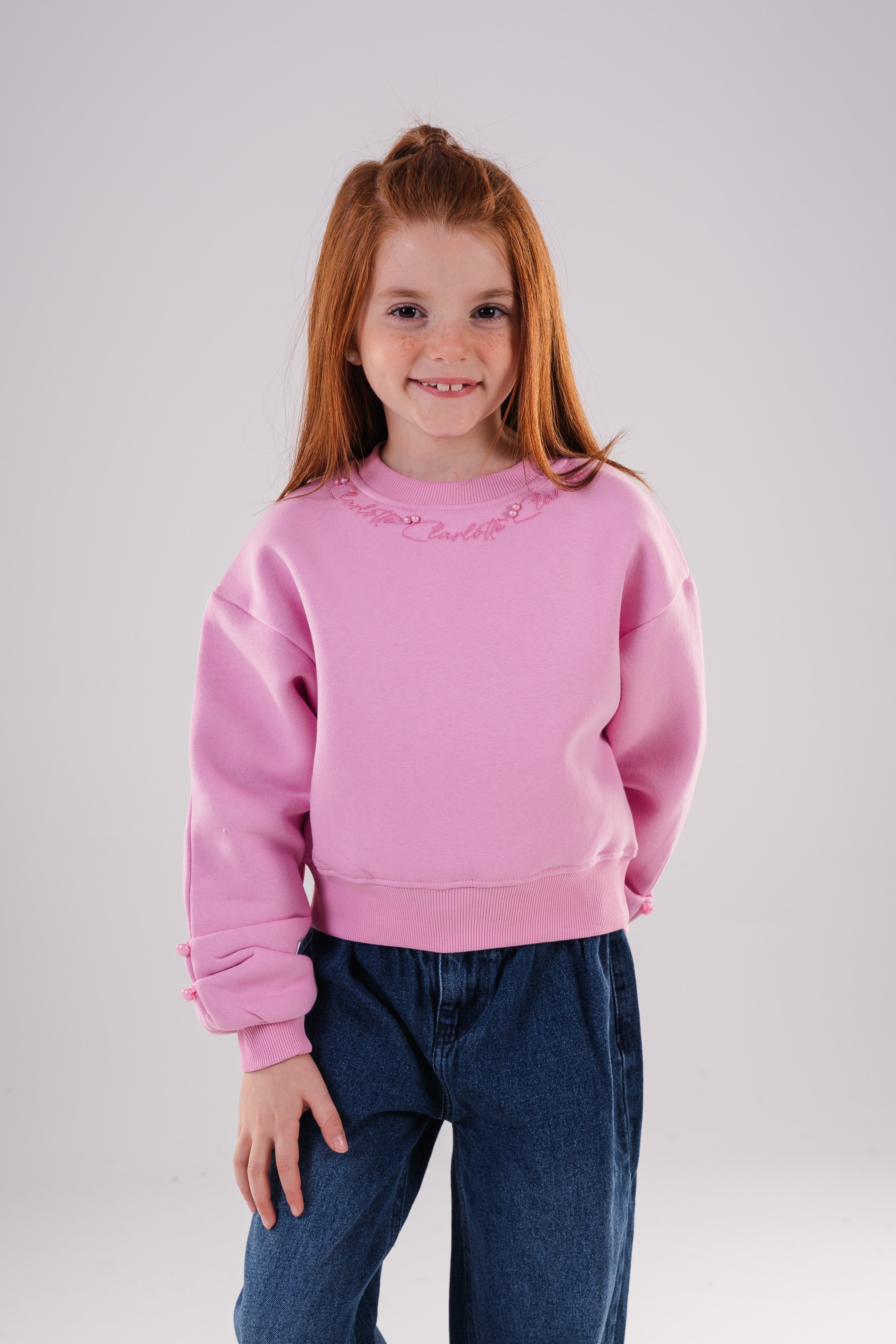Girls Sweatshirt with Shoulder and Sleeve Embellishments