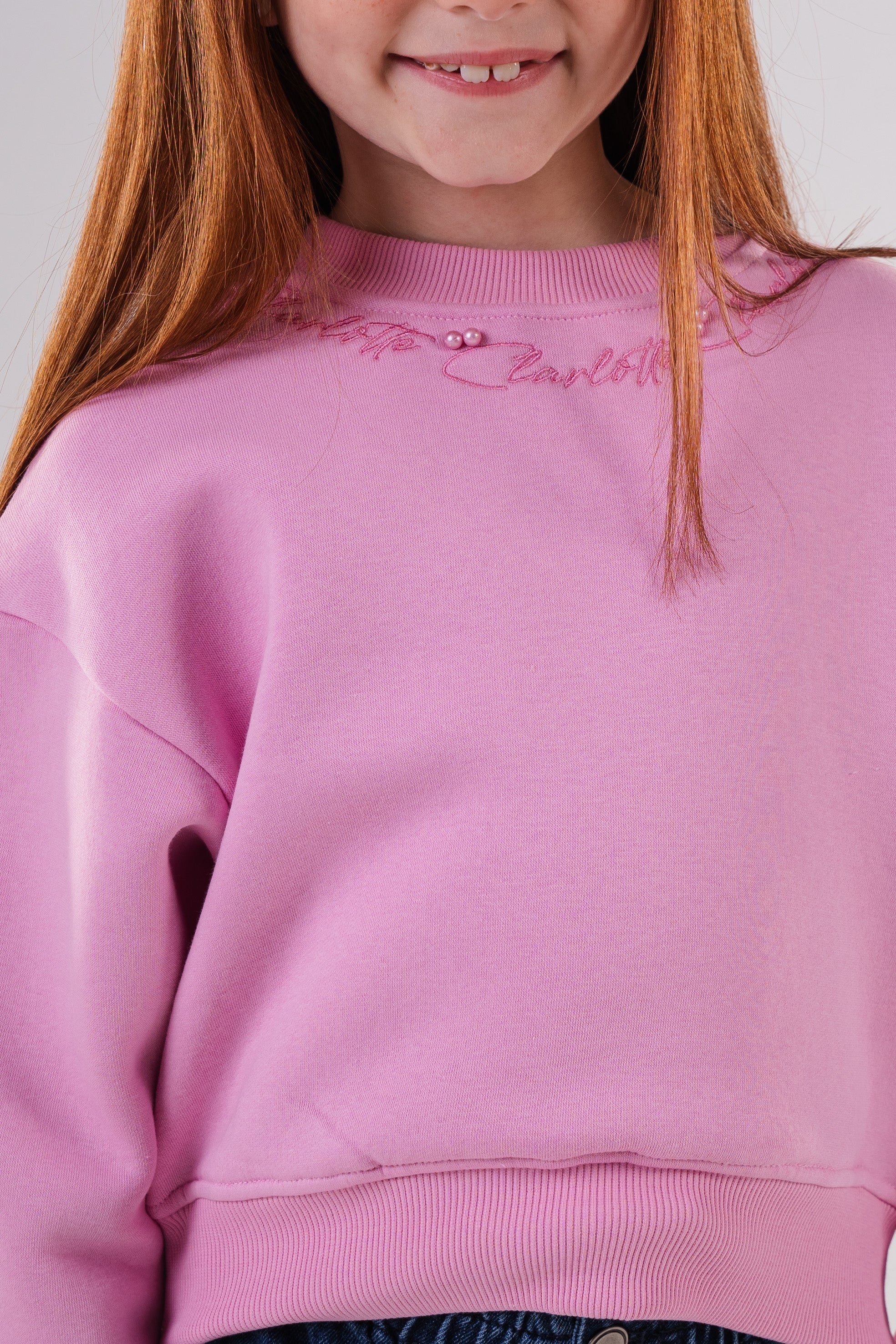 Girls Sweatshirt with Shoulder and Sleeve Embellishments