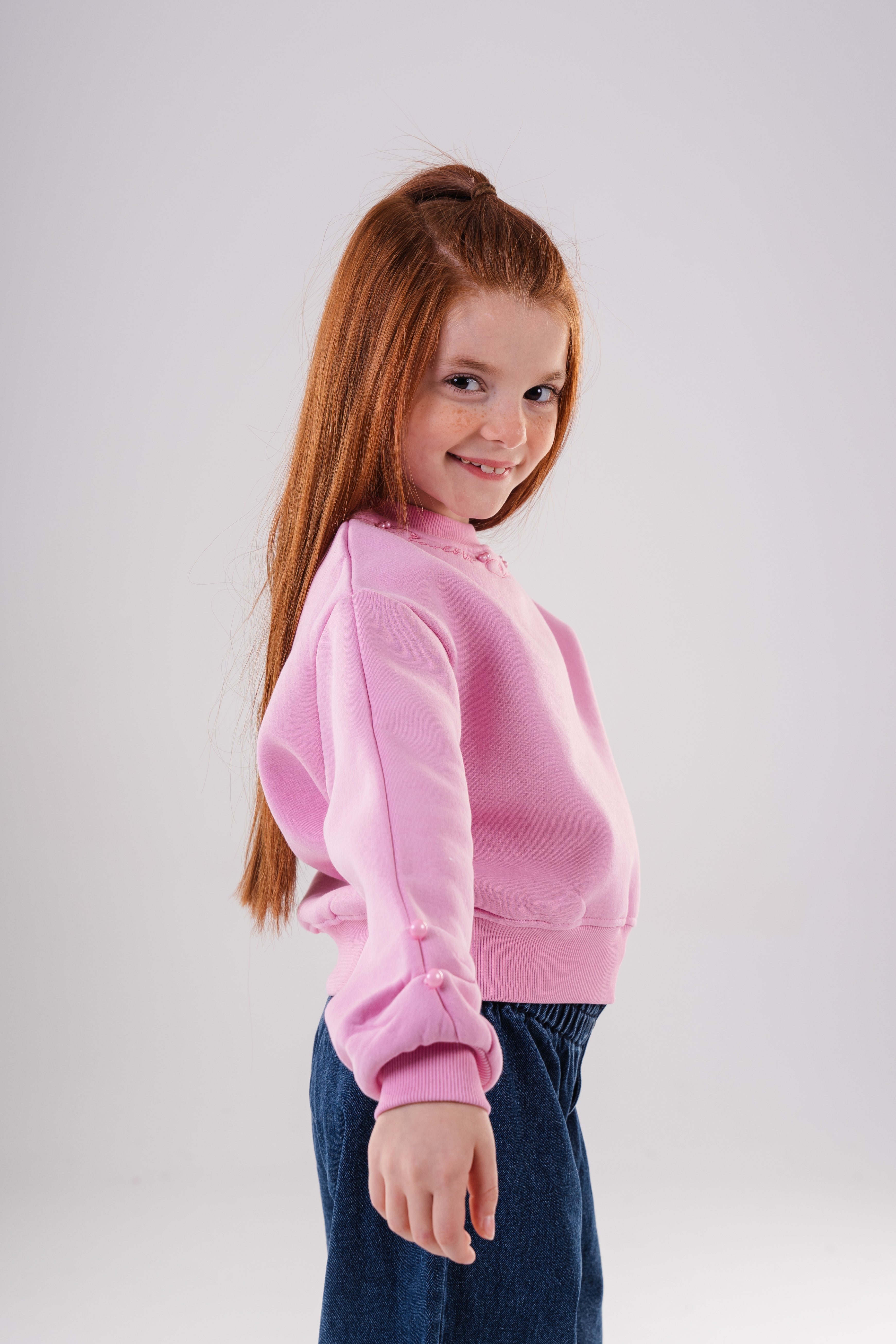 Girls Sweatshirt with Shoulder and Sleeve Embellishments