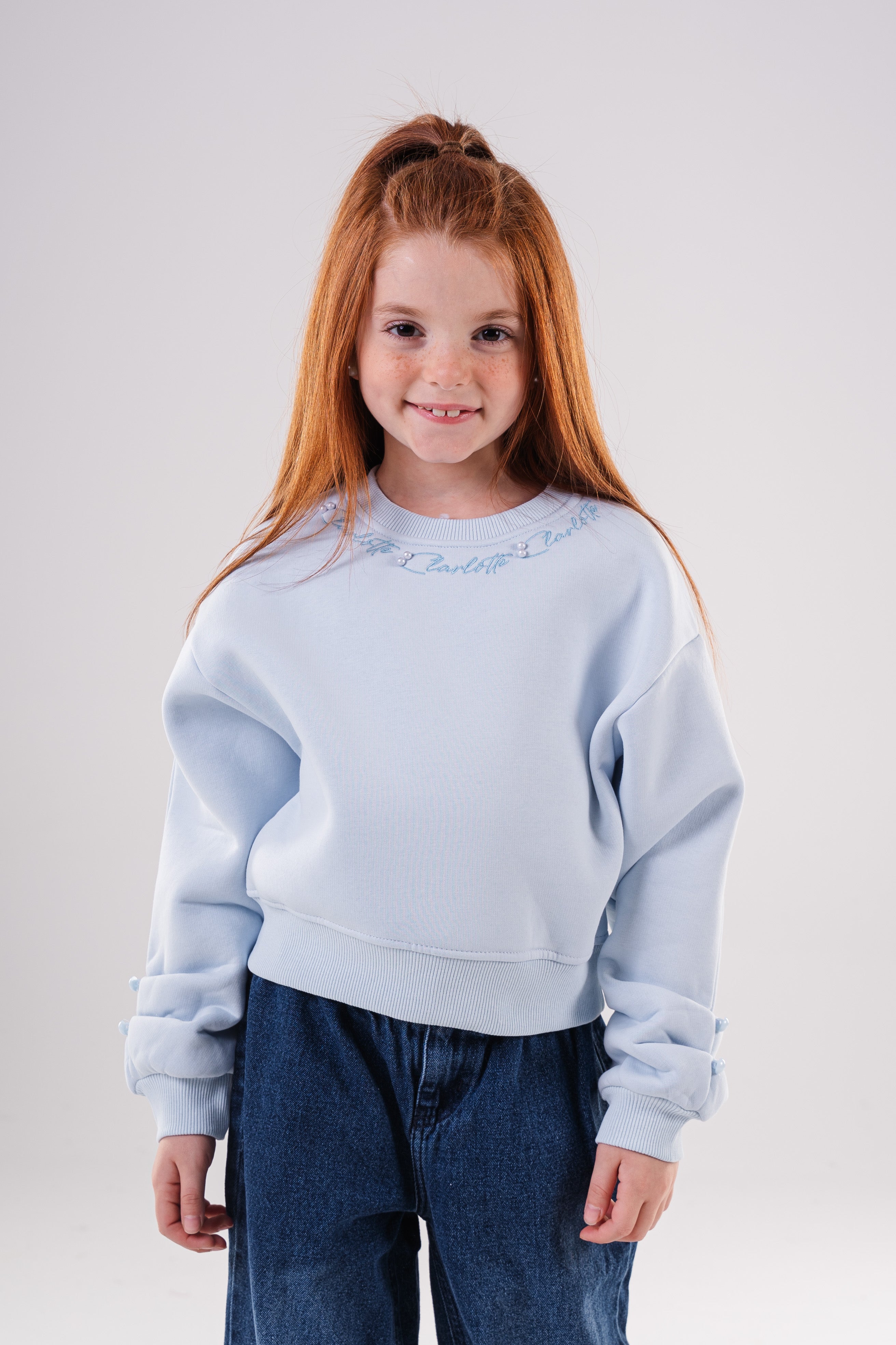 Girls Sweatshirt with Shoulder and Sleeve Embellishments