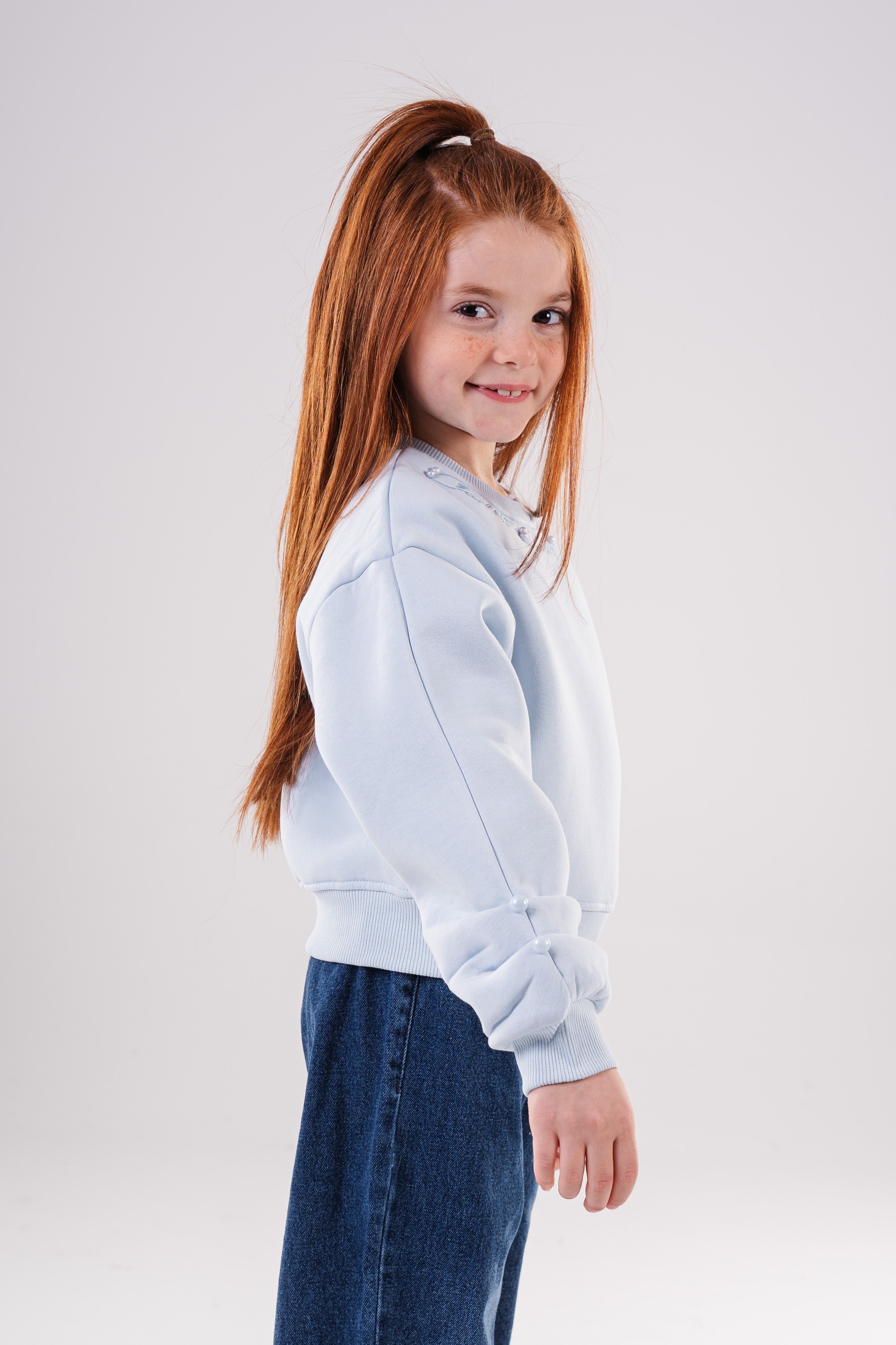 Girls Sweatshirt with Shoulder and Sleeve Embellishments