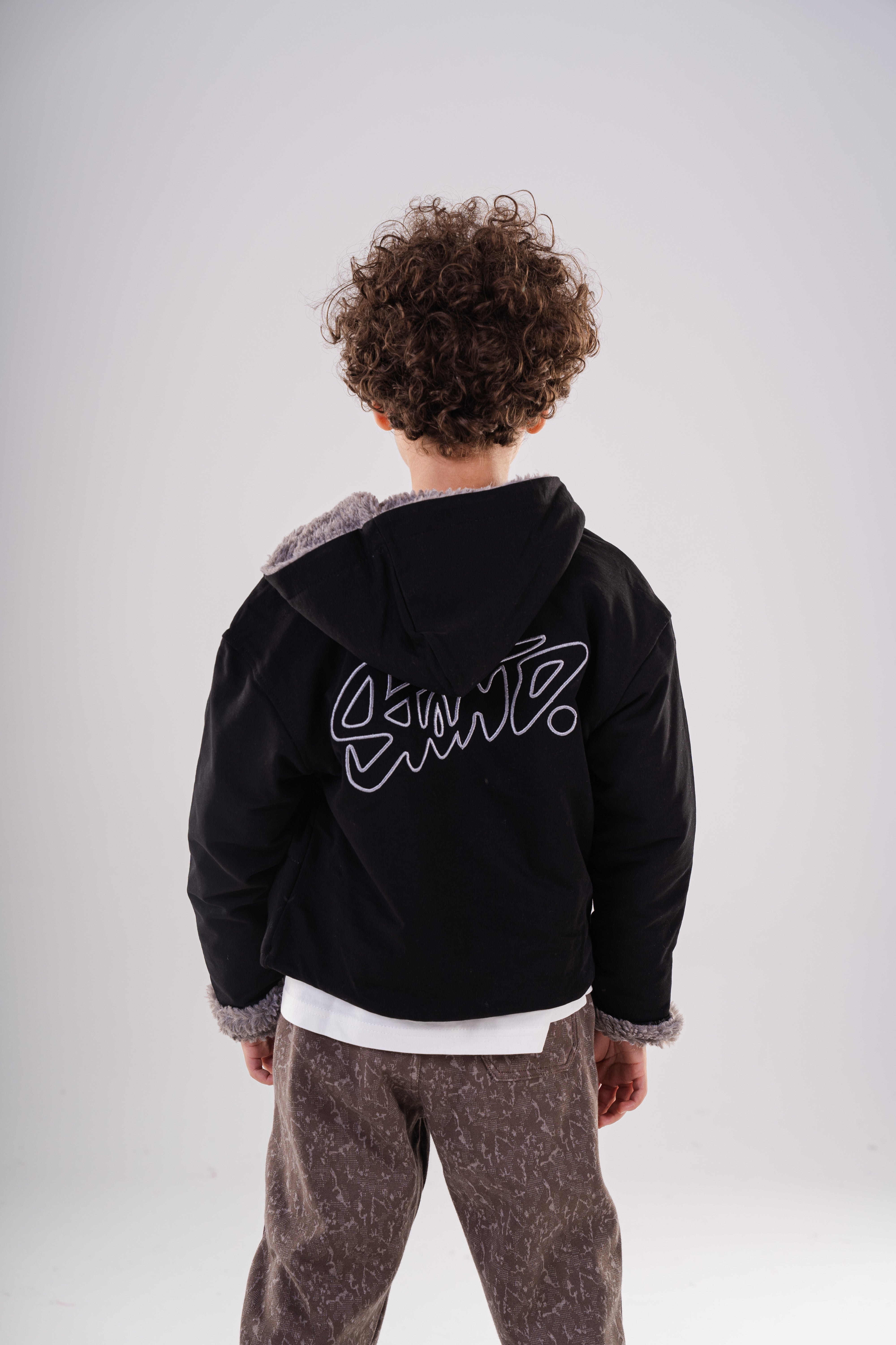 Padded Bomber Jacket with Hood and Fur Details