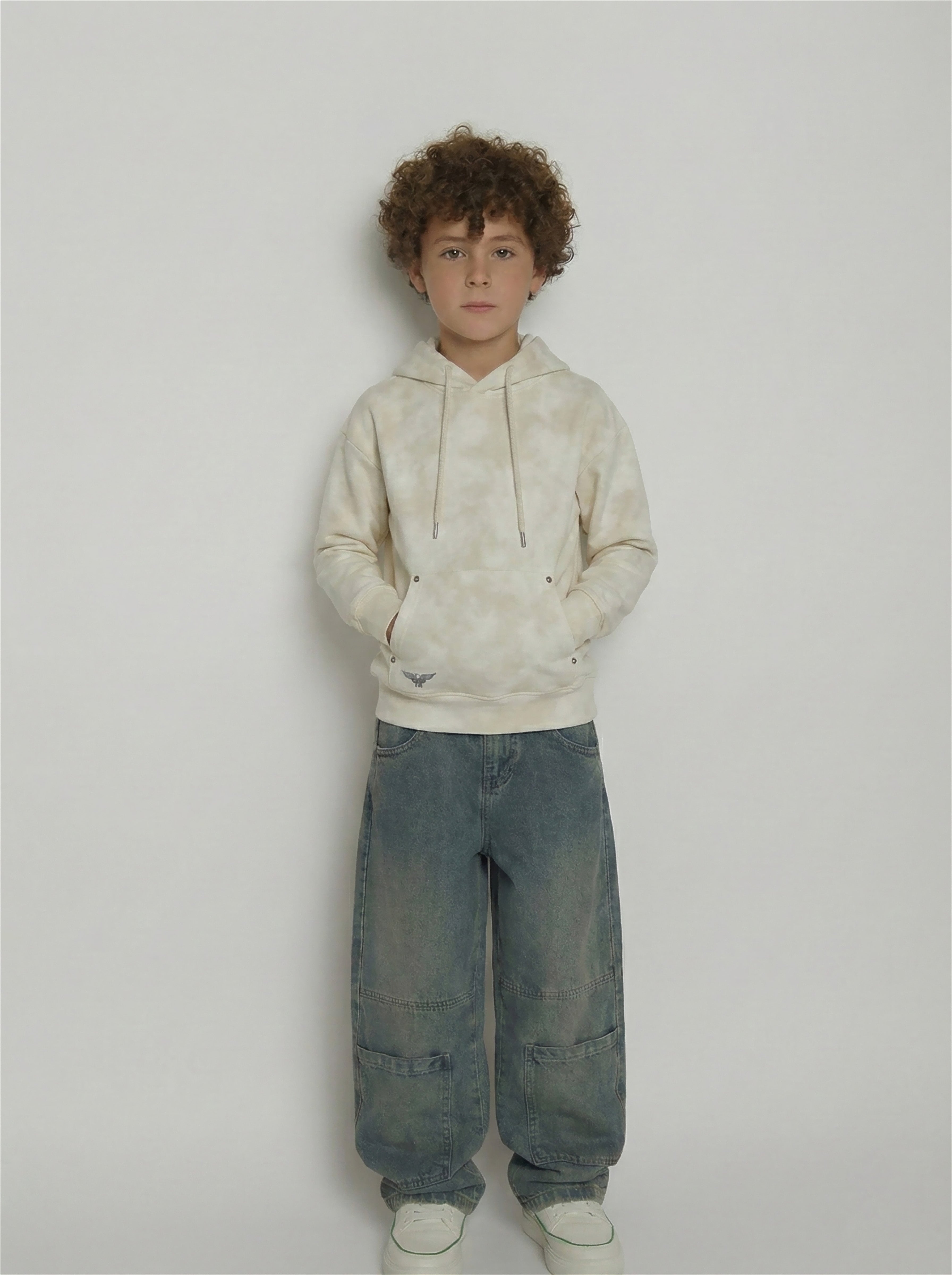 Boys Stone Washed Fleece Hoodie with Rivet Accents