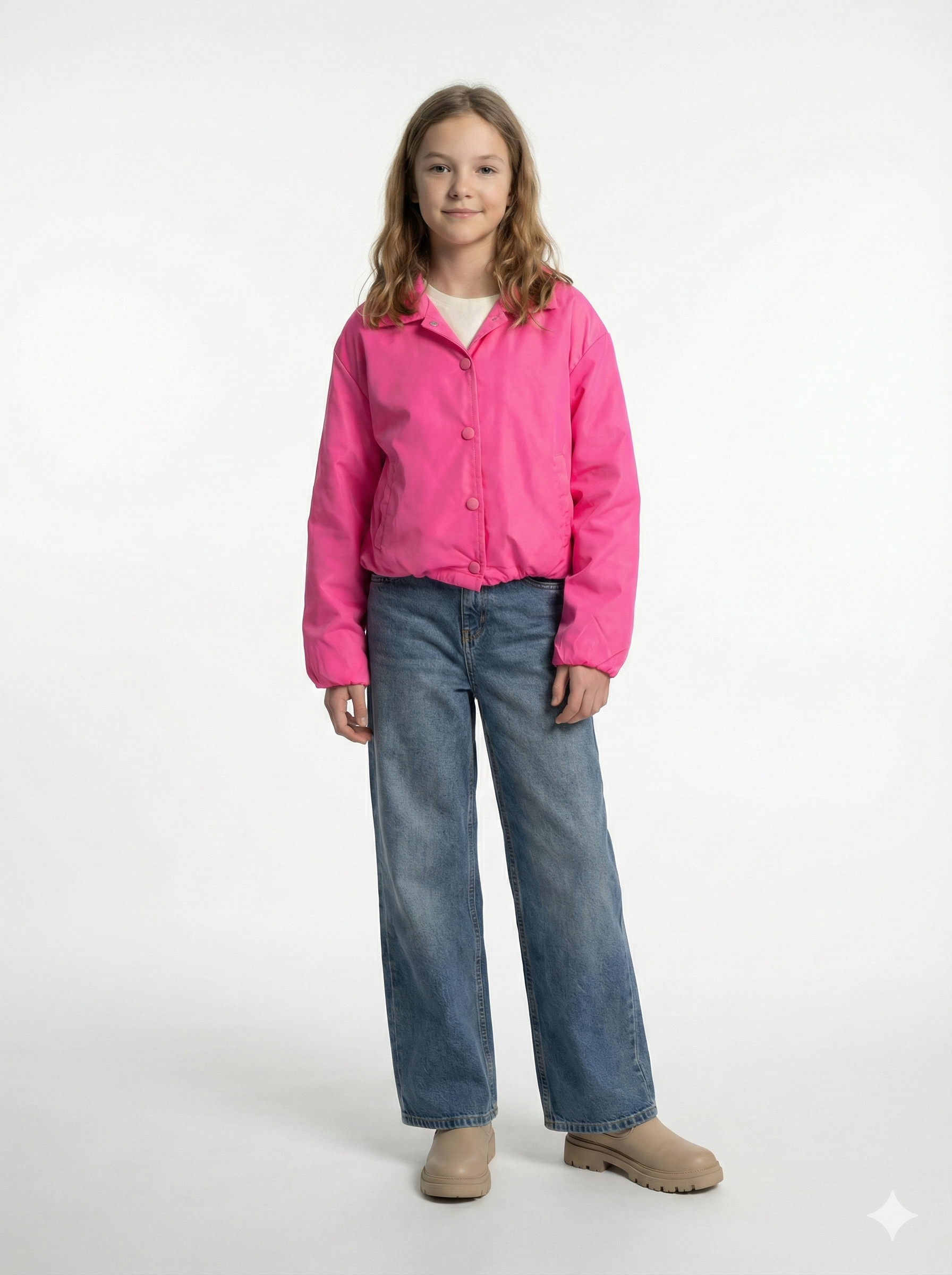 Girls’  Leather Bomber Jacket – Collared Snap-Front Utility Outerwear