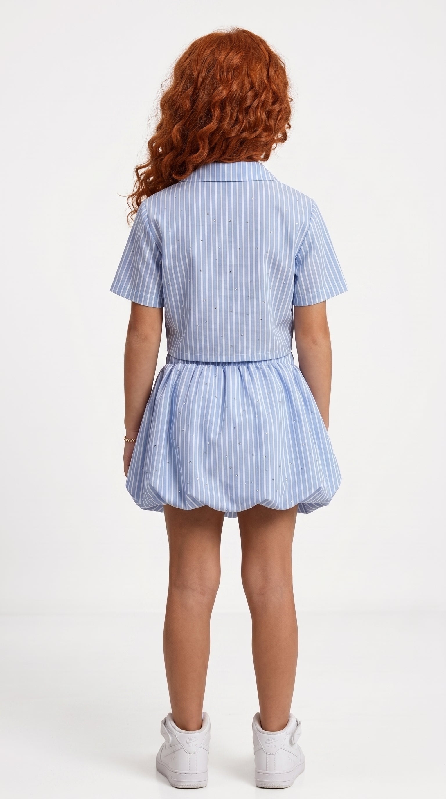 Girls' -Front Shirt and Bubble Skirt Matching Set